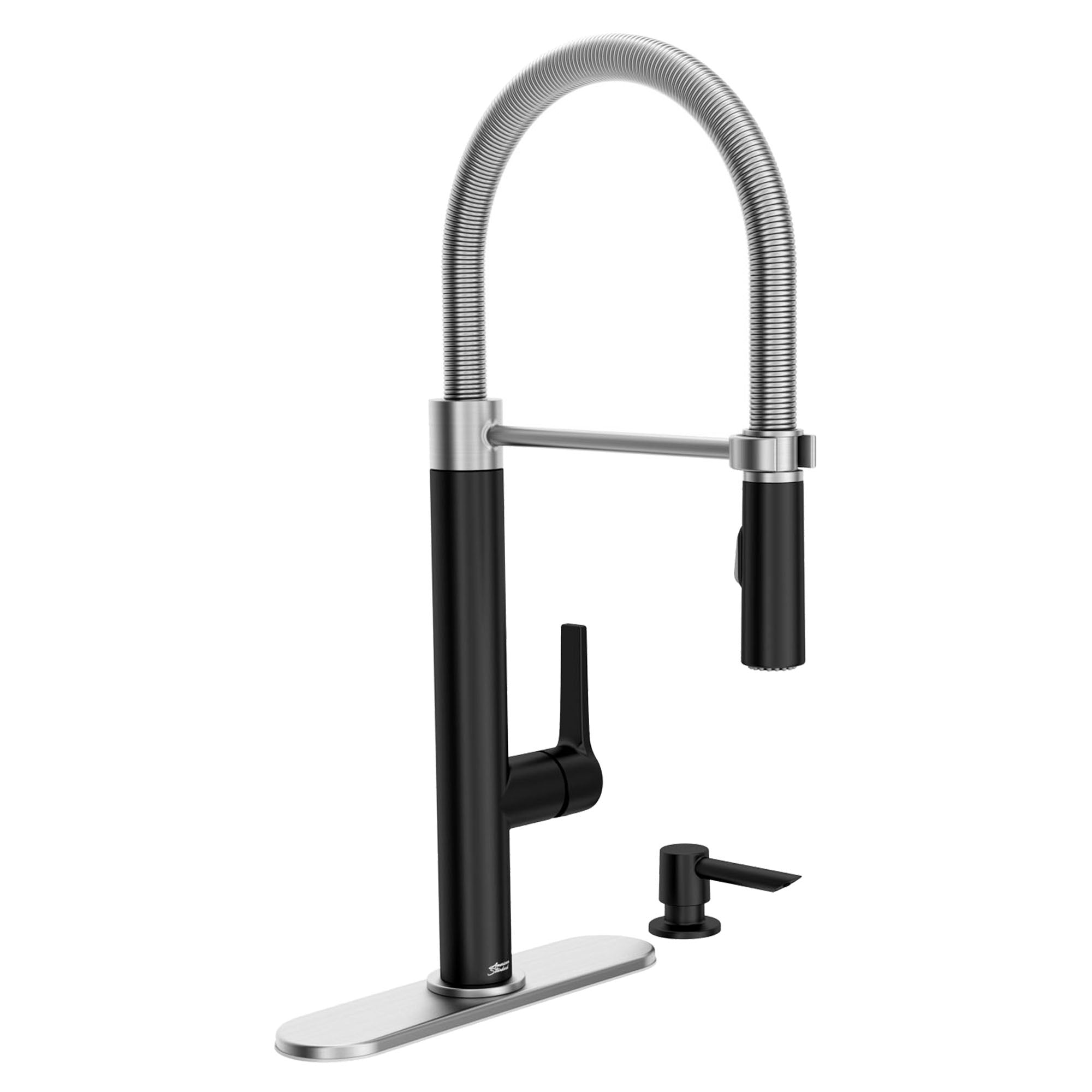 American Standard 7033350.243 Cayenne Pull-Down Matte Black/Stainless Kitchen Faucet, Soap Dispenser