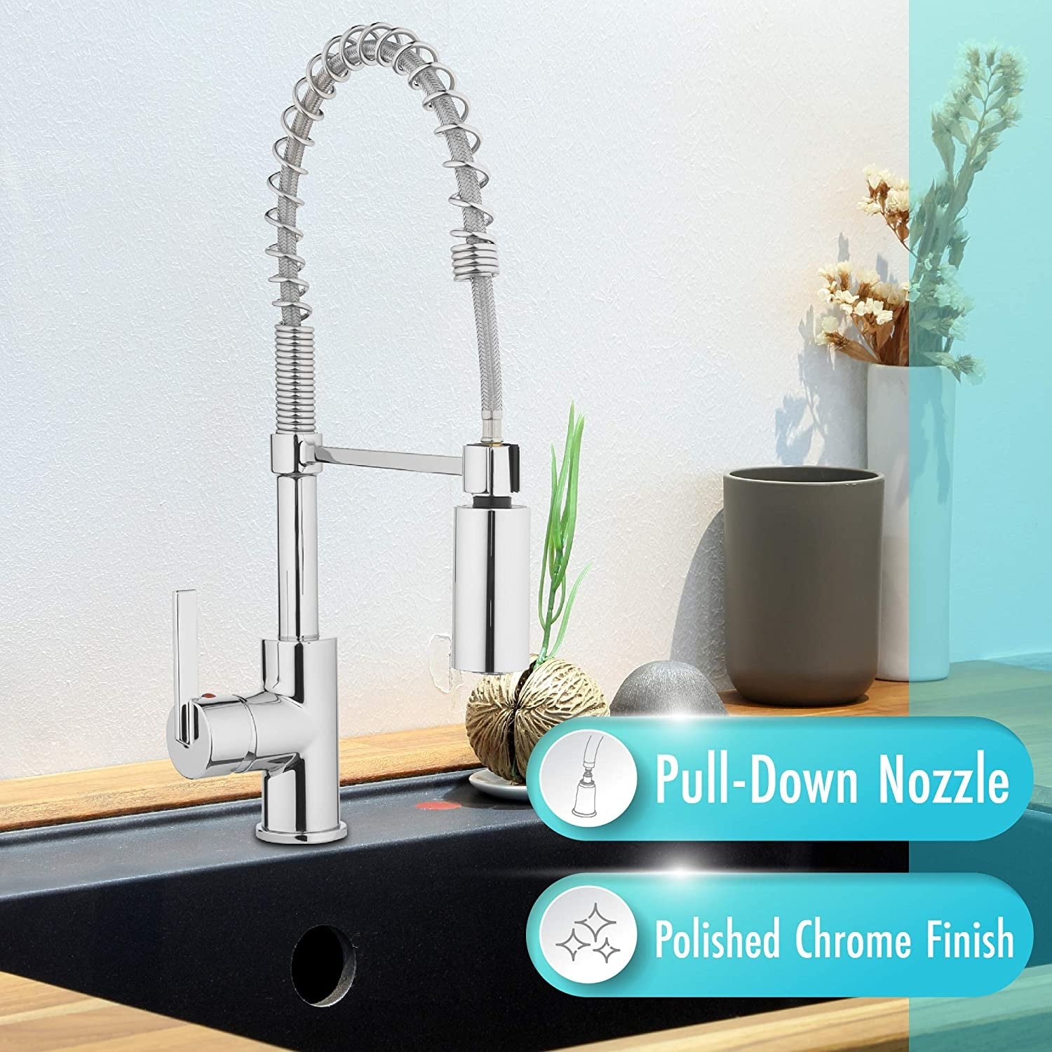 Aqua Vista H90K-51D-AV-CH Commercial Style Pull-Down Single Handle Kitchen Faucet, Polished Chrome