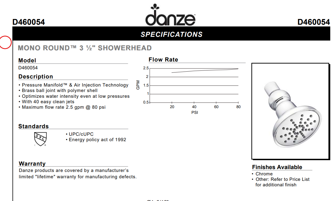 Danze D460054BN Mono Round Single Function Showerhead, Brushed Nickel