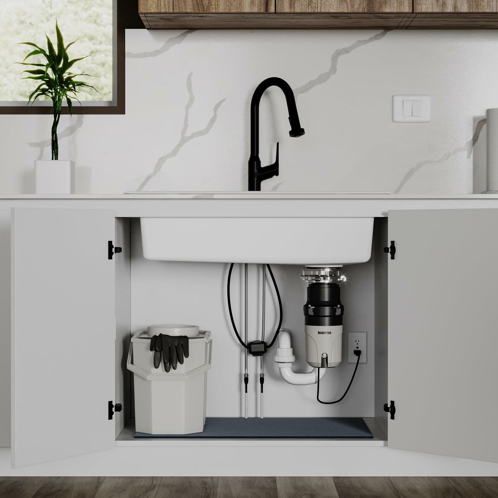 Karran 1/3 HP Continuous Feed Garbage Disposal for Kitchen Sinks with Power Cord and Accessories Included