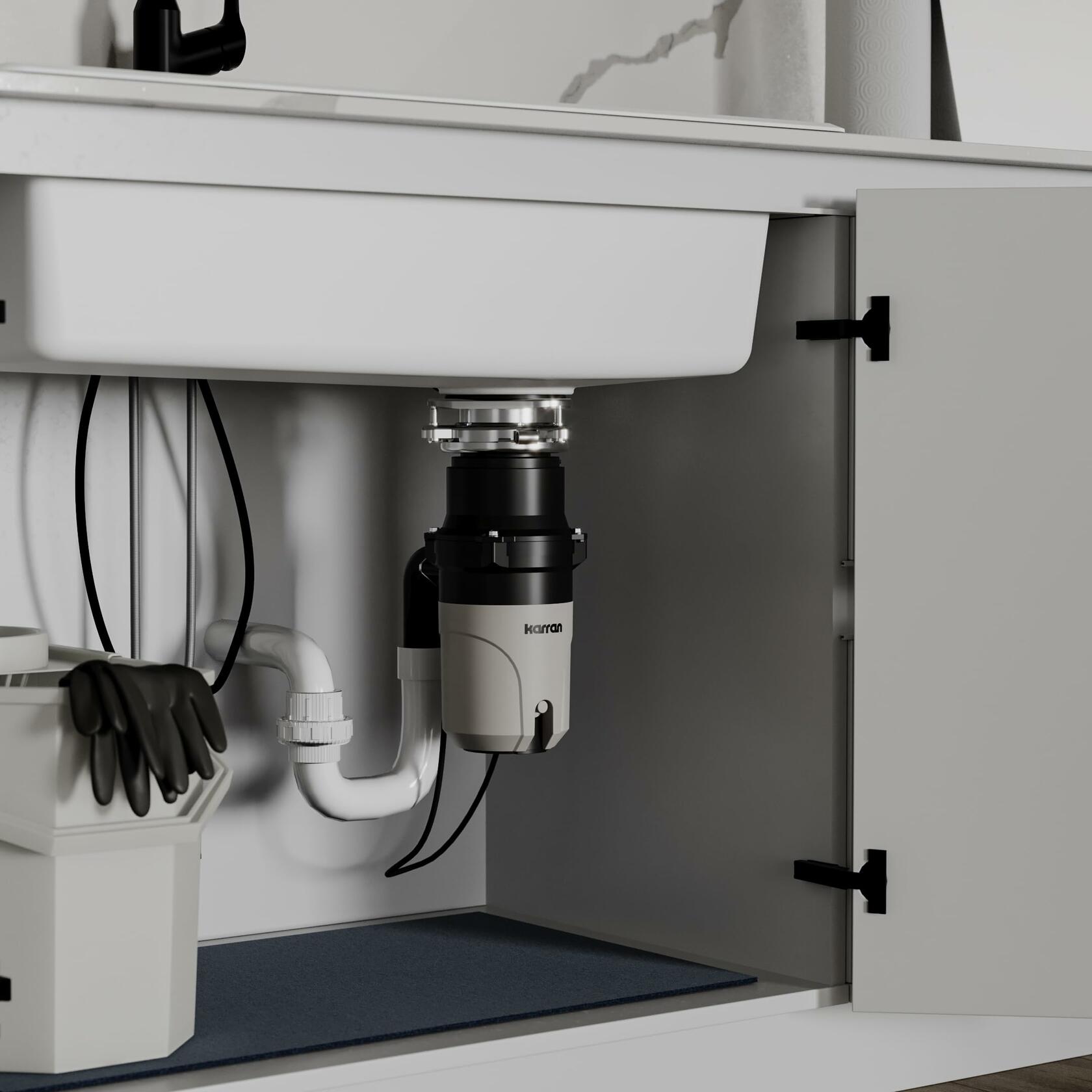 Karran 1/3 HP Continuous Feed Garbage Disposal for Kitchen Sinks with Power Cord and Accessories Included