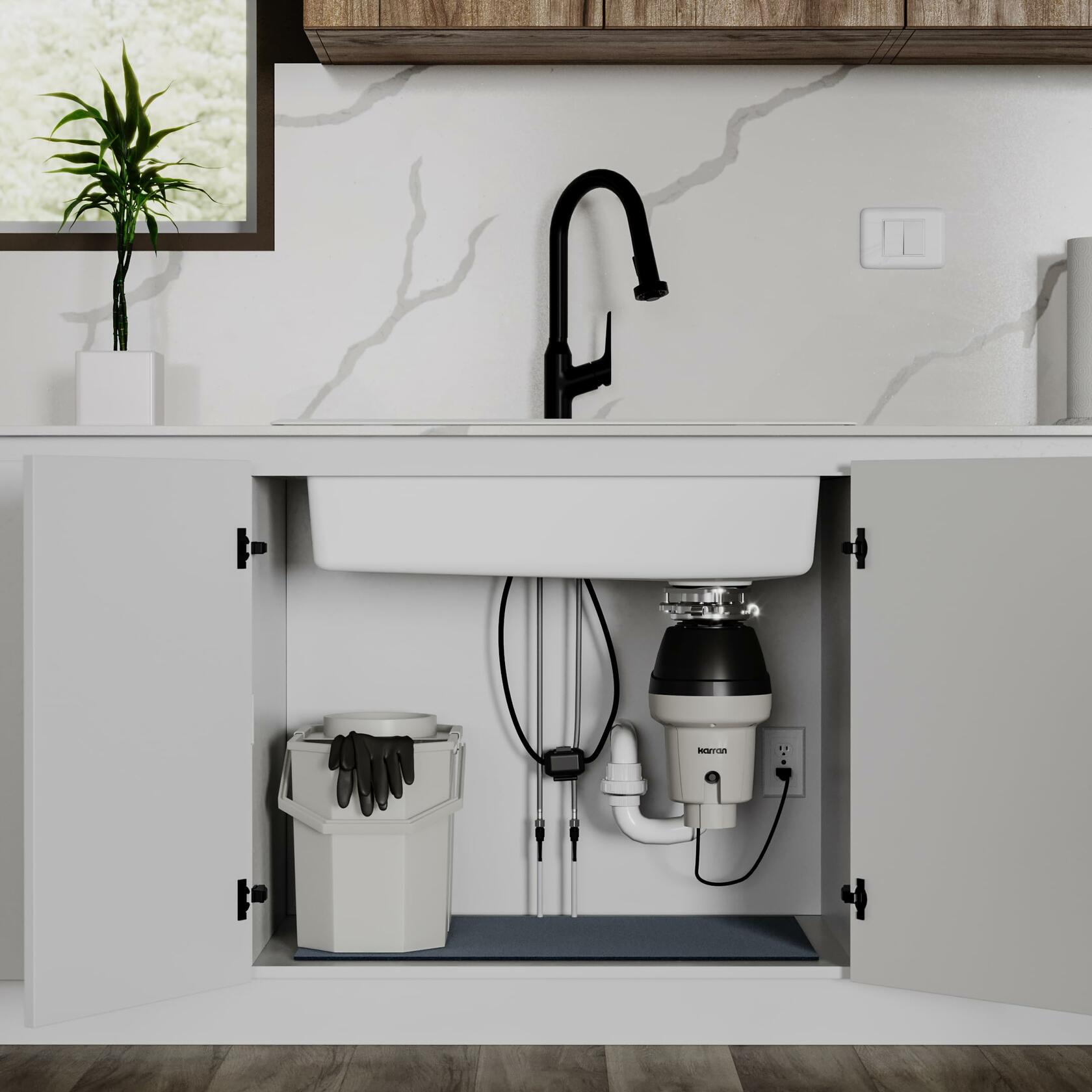 Karran 1/2 HP Continuous Feed Garbage Disposal for Kitchen Sinks with Power Cord and Accessories Included