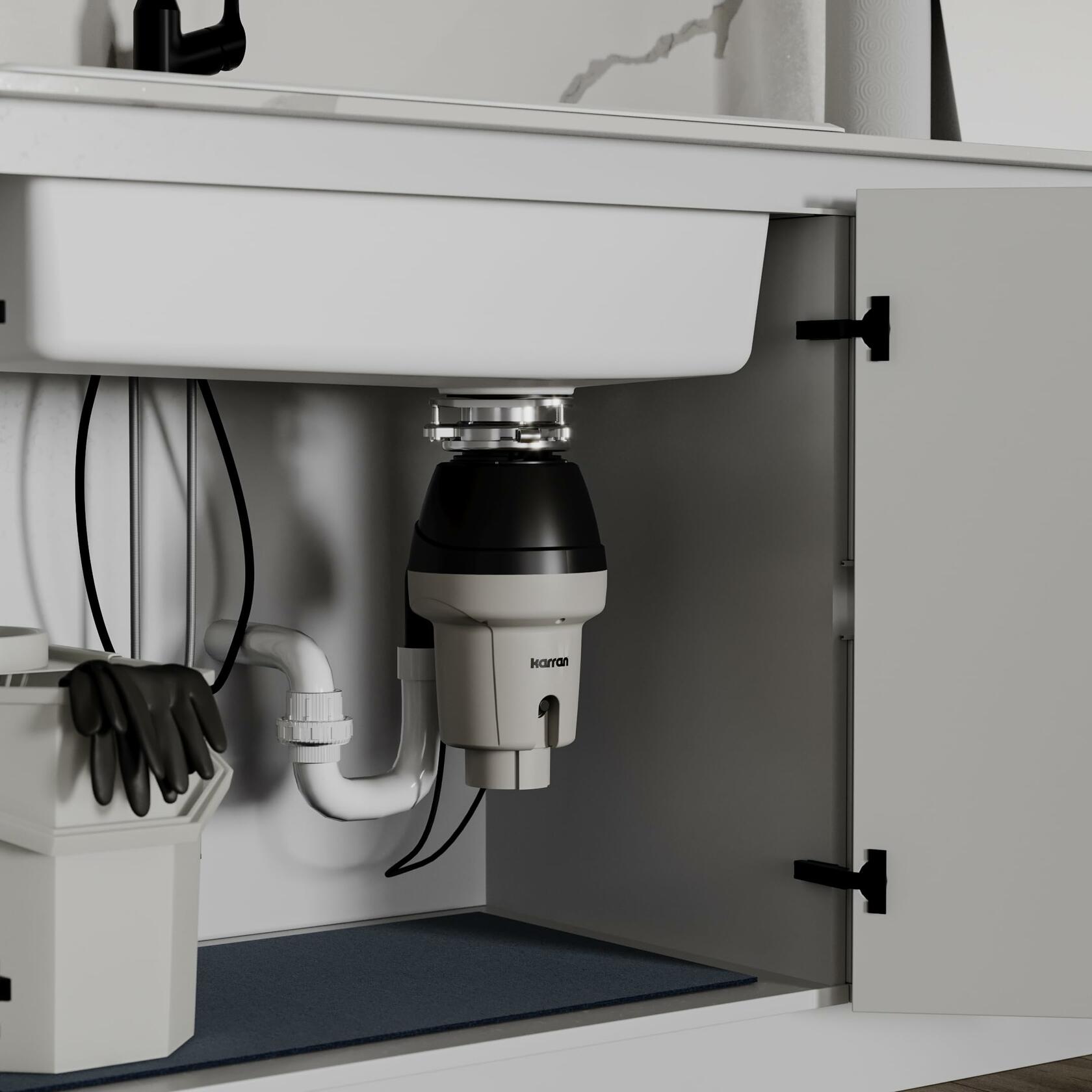 Karran 1/2 HP Continuous Feed Garbage Disposal for Kitchen Sinks with Power Cord and Accessories Included