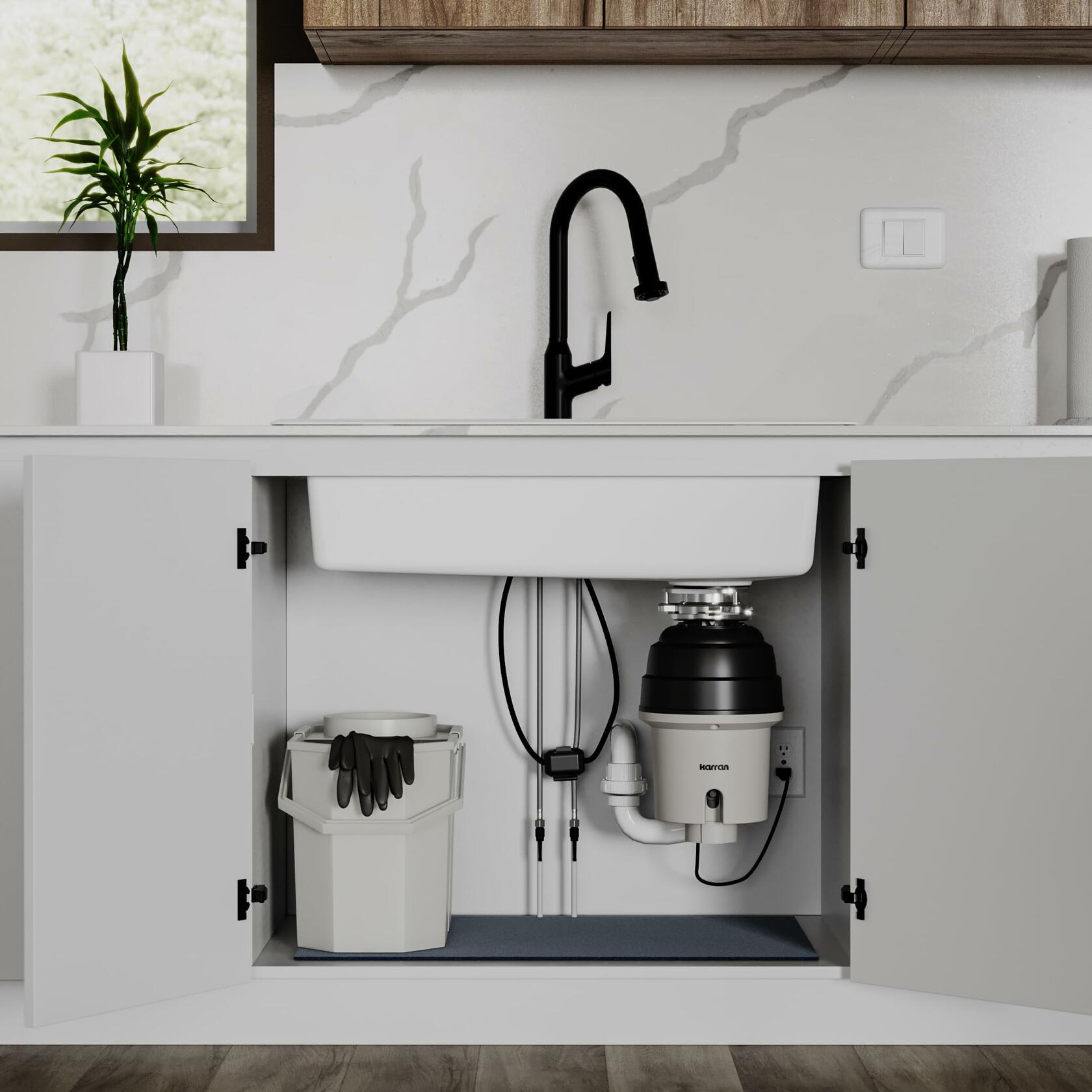 Karran 3/4 HP Continuous Feed Garbage Disposal for Kitchen Sinks with Power Cord and Accessories Included