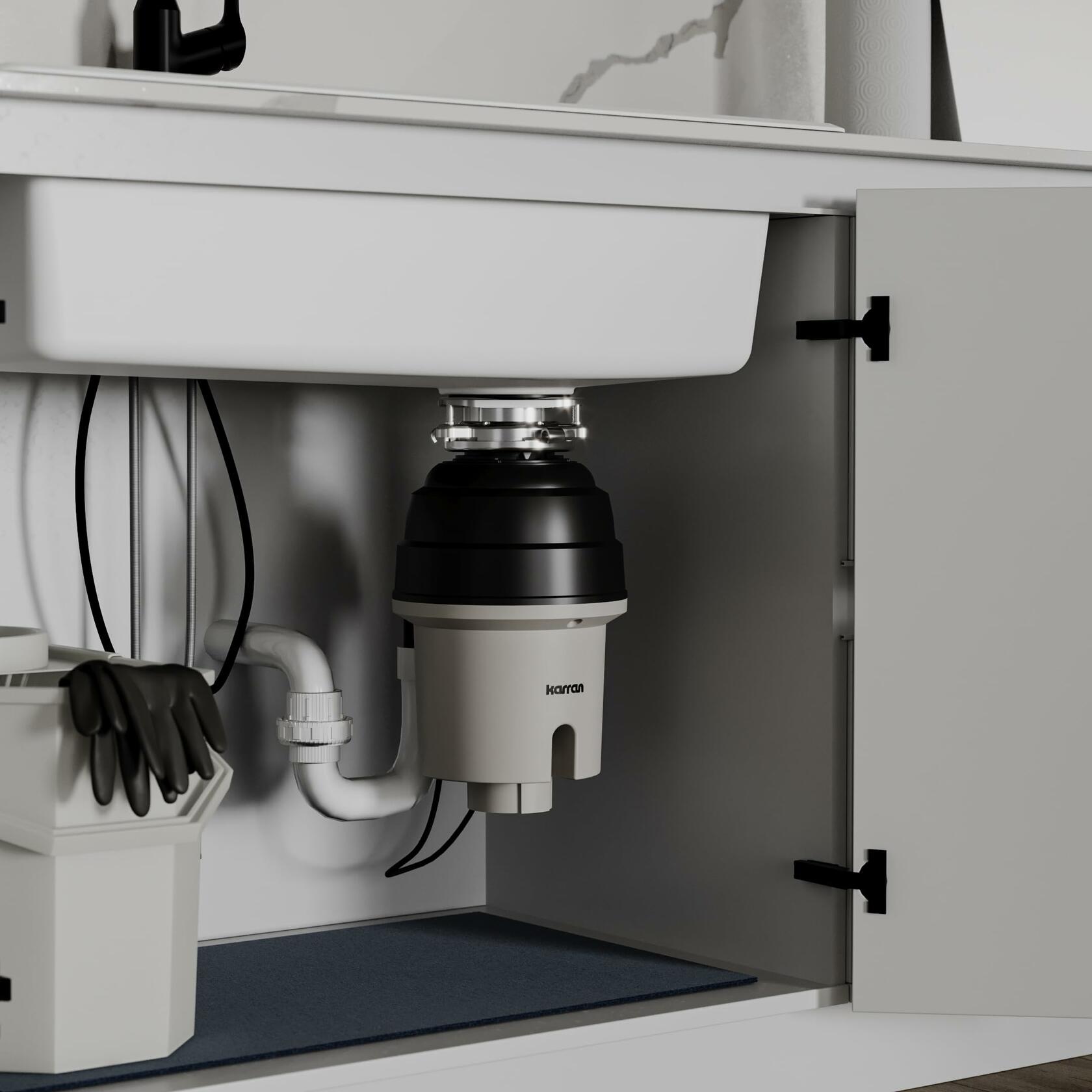 Karran 3/4 HP Continuous Feed Garbage Disposal for Kitchen Sinks with Power Cord and Accessories Included