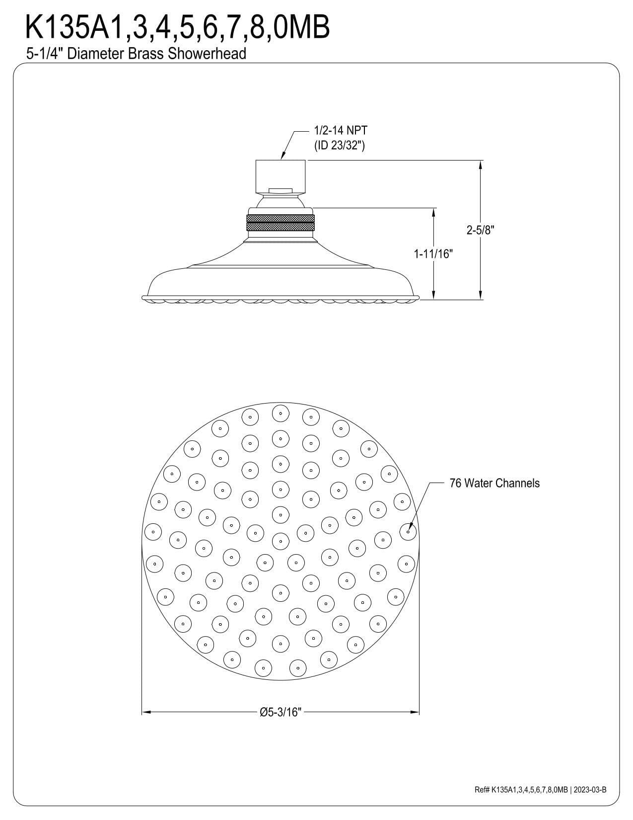 Kingston Brass K135A0MB Victorian Showerhead, Matte Black