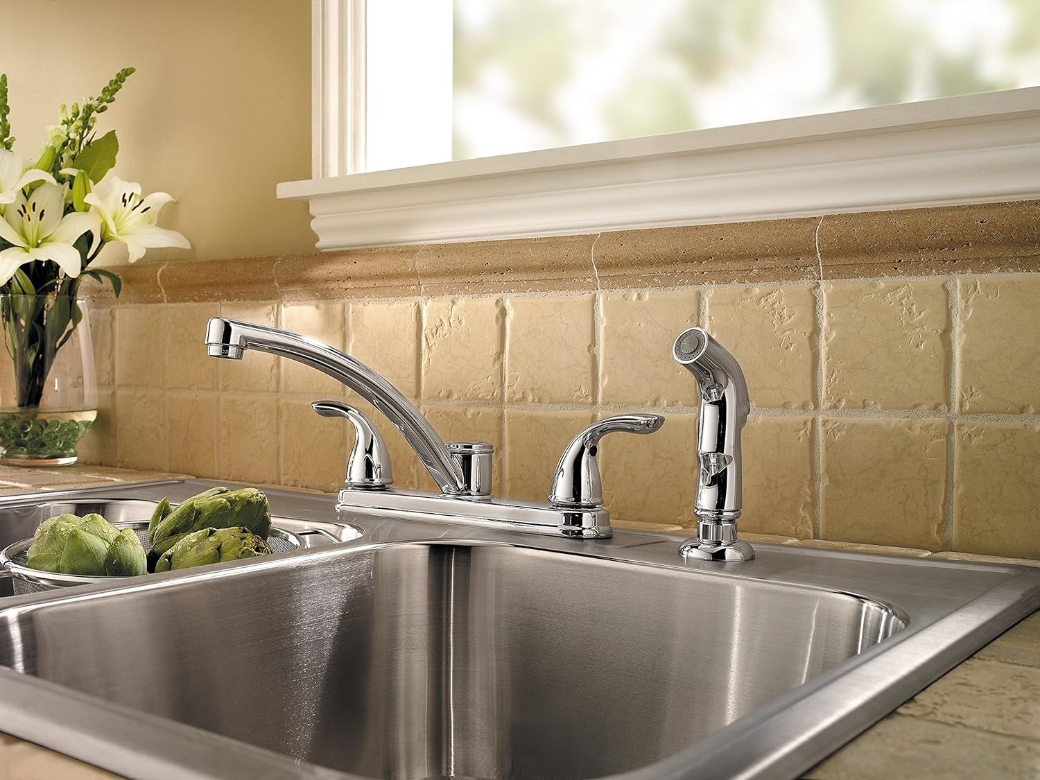Pfister LF0354THC Delton 2-Handle Kitchen Faucet with Side Spray, Polished Chrome