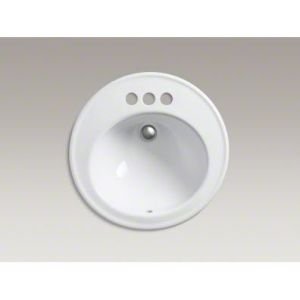 KOHLER K-2202-4-0 Brookline 19" Round Drop-In Bathroom Sink, 4" Centerset, White
