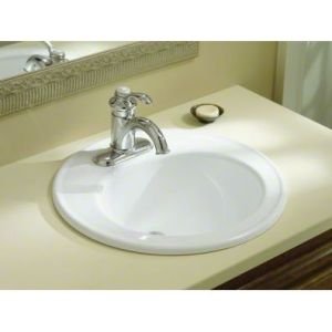 KOHLER K-2202-4-0 Brookline 19" Round Drop-In Bathroom Sink, 4" Centerset, White