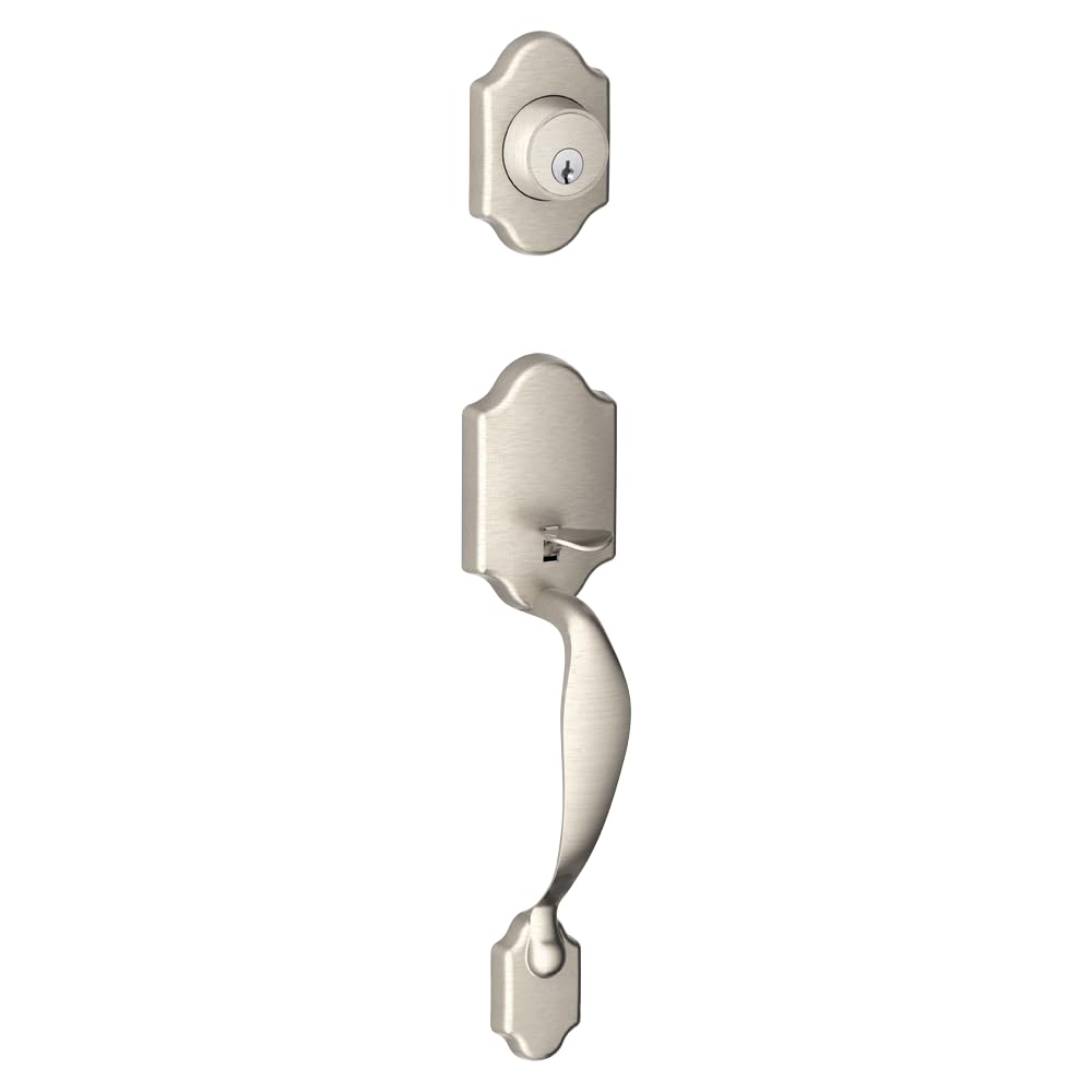 J-Series by Schlage Paris Front Entry Handleset with Torino Door Lever, Deadbolt Keyed 1 Side, Satin Nickel, JH60 V PRS 619 TOR