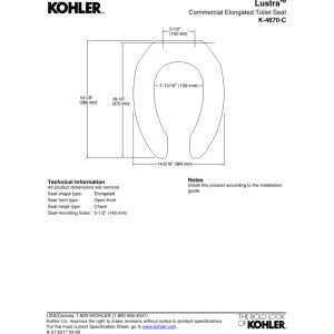 Kohler K-4670-C-0 Lustra Elongated Toilet Seat White with Check Hinge, Durable Polypropylene