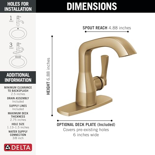 Delta Faucet Stryke Single Hole Bathroom Faucet, Gold Single Handle Bathroom Faucet, Bathroom Sink Faucet, Metal Push Pop-Up Drain, Lumicoat Champagne Bronze 576-CZ-PR-MPU-DST