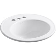 KOHLER K-2202-4-0 Brookline 19" Round Drop-In Bathroom Sink, 4" Centerset, White