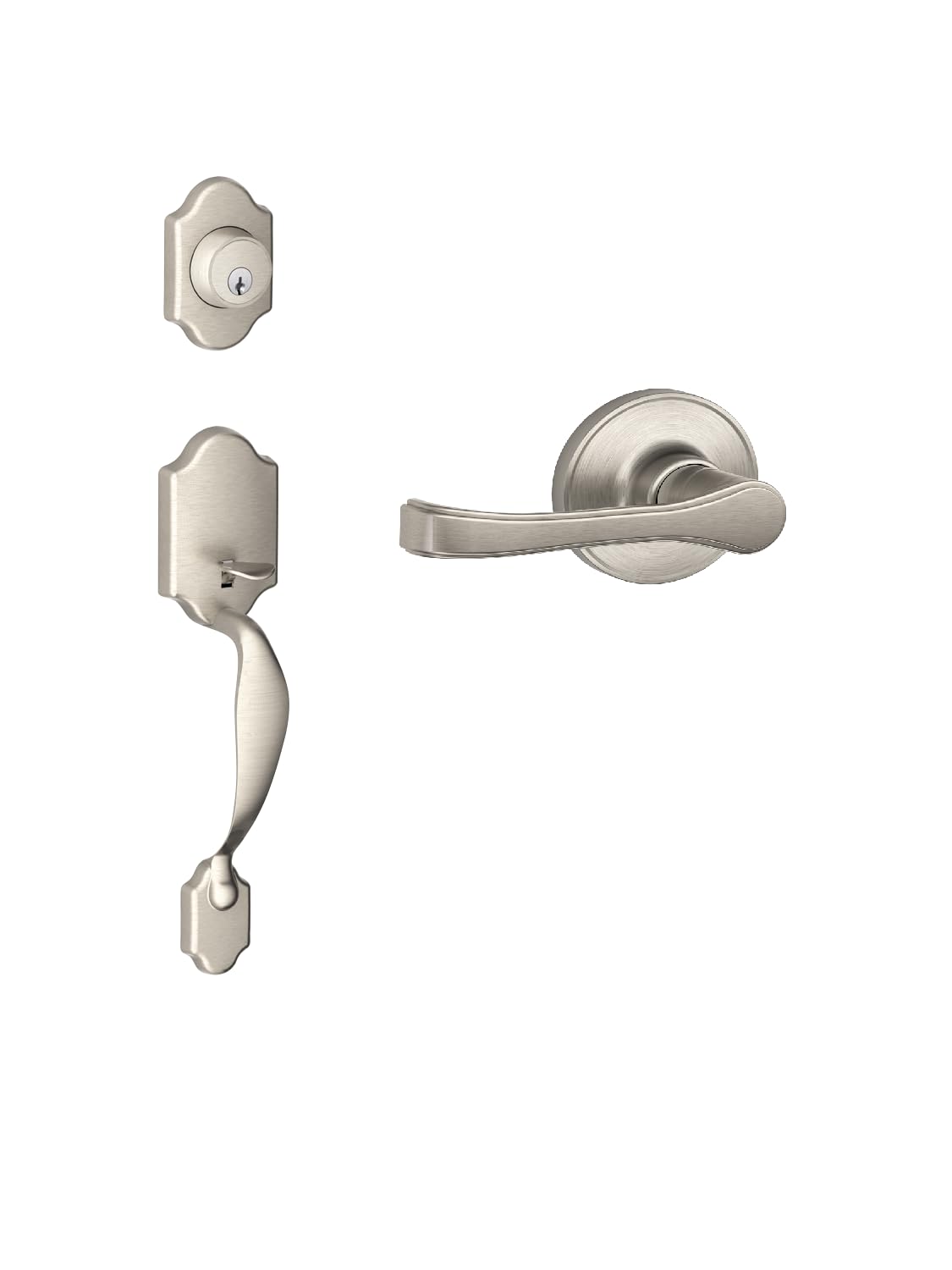 J-Series by Schlage Paris Front Entry Handleset with Torino Door Lever, Deadbolt Keyed 1 Side, Satin Nickel, JH60 V PRS 619 TOR