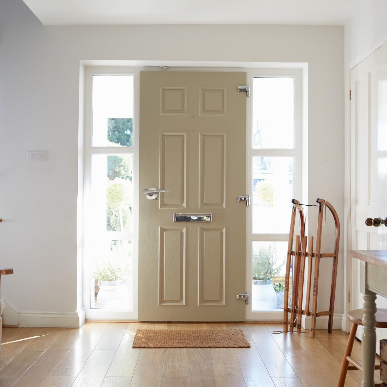 J-Series by Schlage Paris Front Entry Handleset with Torino Door Lever, Deadbolt Keyed 1 Side, Satin Nickel, JH60 V PRS 619 TOR
