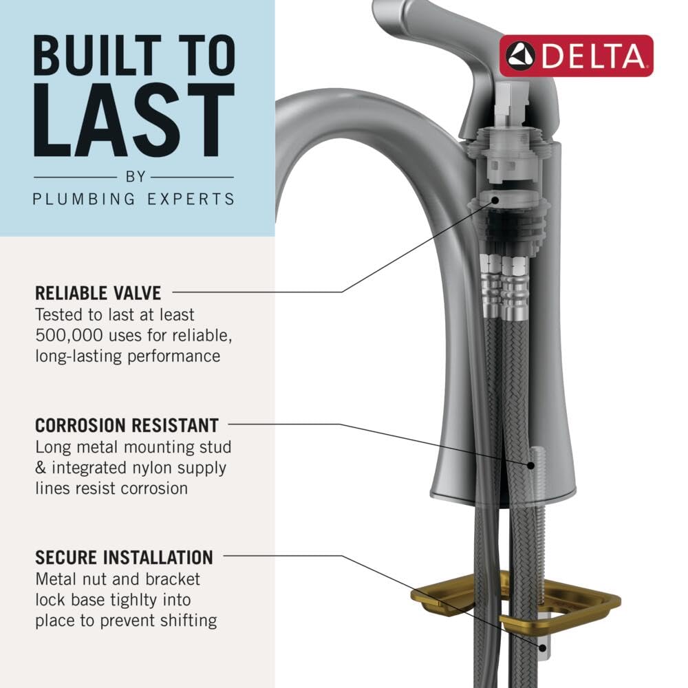 Delta Modern Brushed Nickel Bathroom Faucet 1 Hole, Single Hole Bathroom Sink Faucet for Vanity, Metal Push-Pop Drain Assembly, Stainless 567LF-SSPP