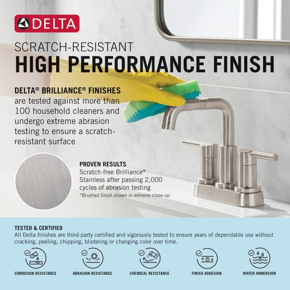 Delta Modern Brushed Nickel Bathroom Faucet 1 Hole, Single Hole Bathroom Sink Faucet for Vanity, Metal Push-Pop Drain Assembly, Stainless 567LF-SSPP