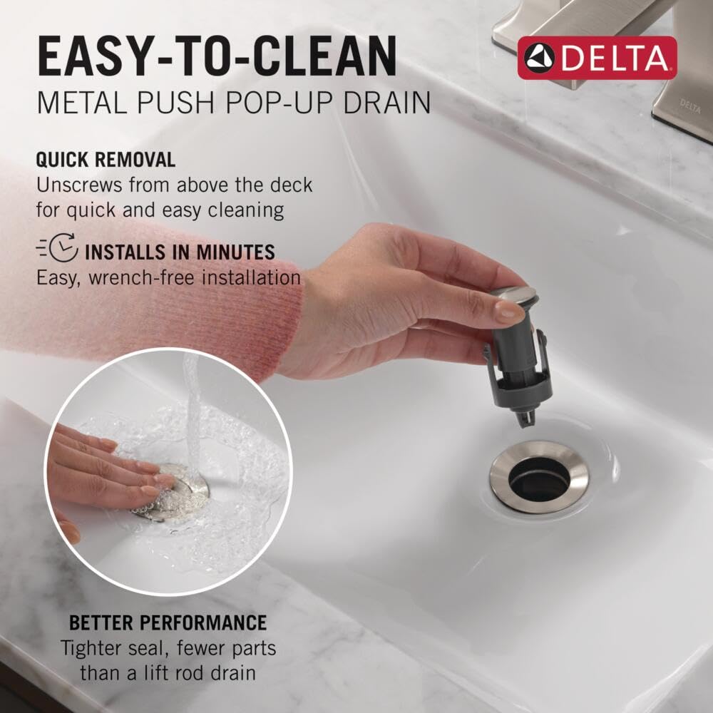 Delta Modern Brushed Nickel Bathroom Faucet 1 Hole, Single Hole Bathroom Sink Faucet for Vanity, Metal Push-Pop Drain Assembly, Stainless 567LF-SSPP