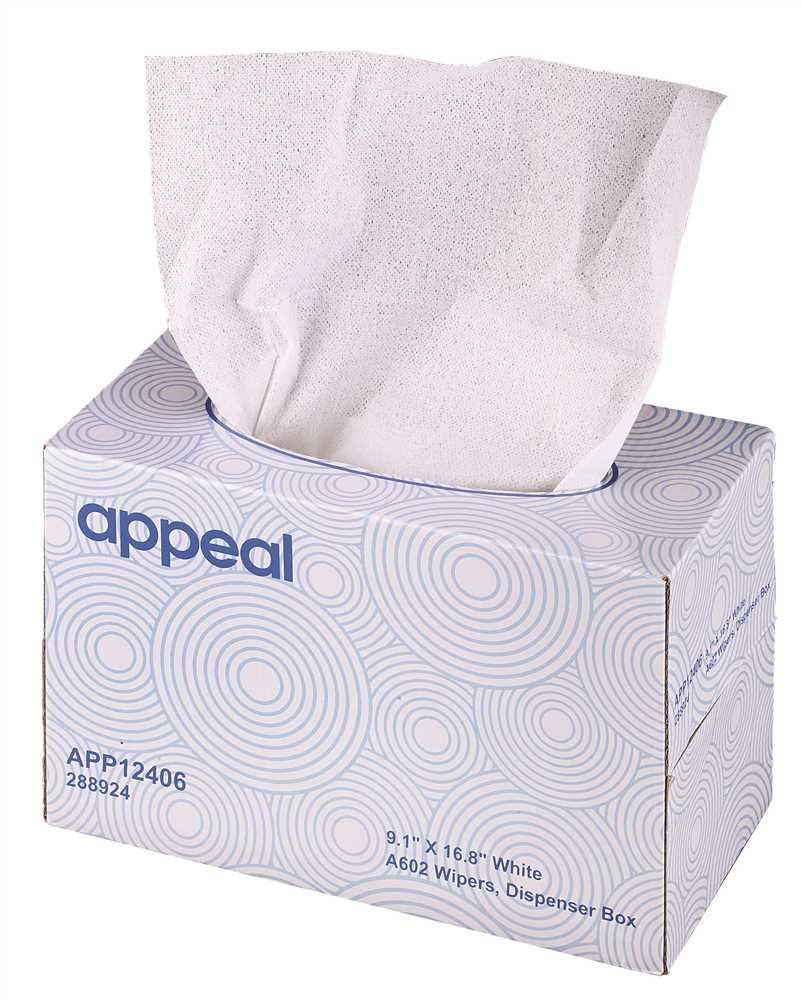 Appeal APP12406 Wipers Pop-Up Box 9.1"x16.8" White 1260/Case Heavy Duty