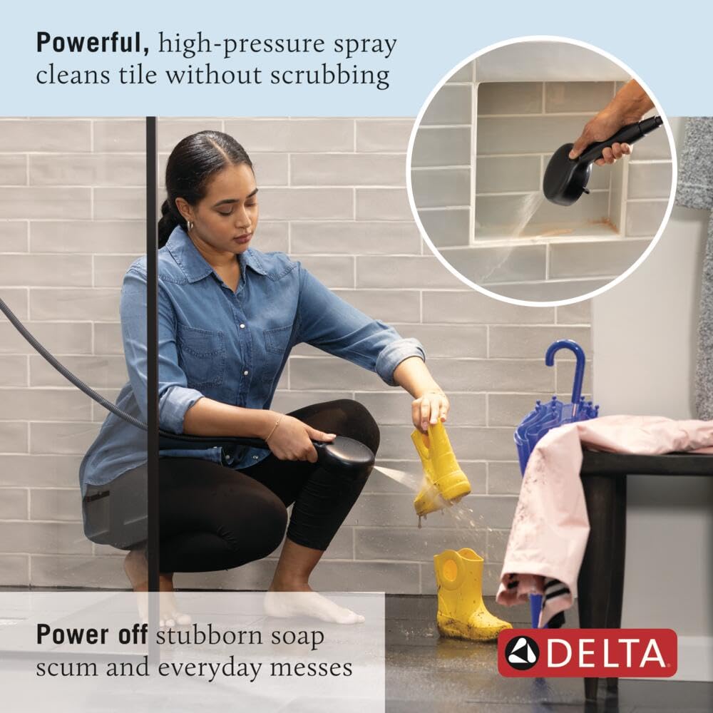 Delta Faucet ProClean 75740BL Handheld Shower Head – Matte Black High Pressure Showerhead with 6 Spray Settings, Wide Cleaning Spray