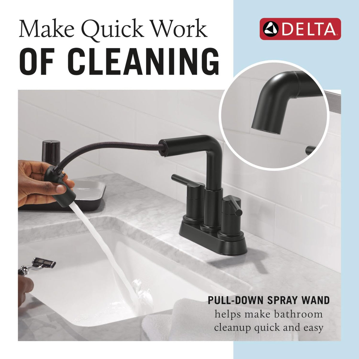 Delta Nicoli 25849LF-BLPD 4 in. Centerset Two Handle Bathroom Faucet with Pull-Down Spout, Matte Black