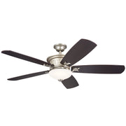 Kichler 56 Inch Crescent 5 Blade LED Indoor Ceiling Fan with Etched Cased Opal Glass in Brushed Nickel with Reversible Walnut and Cherry Blades