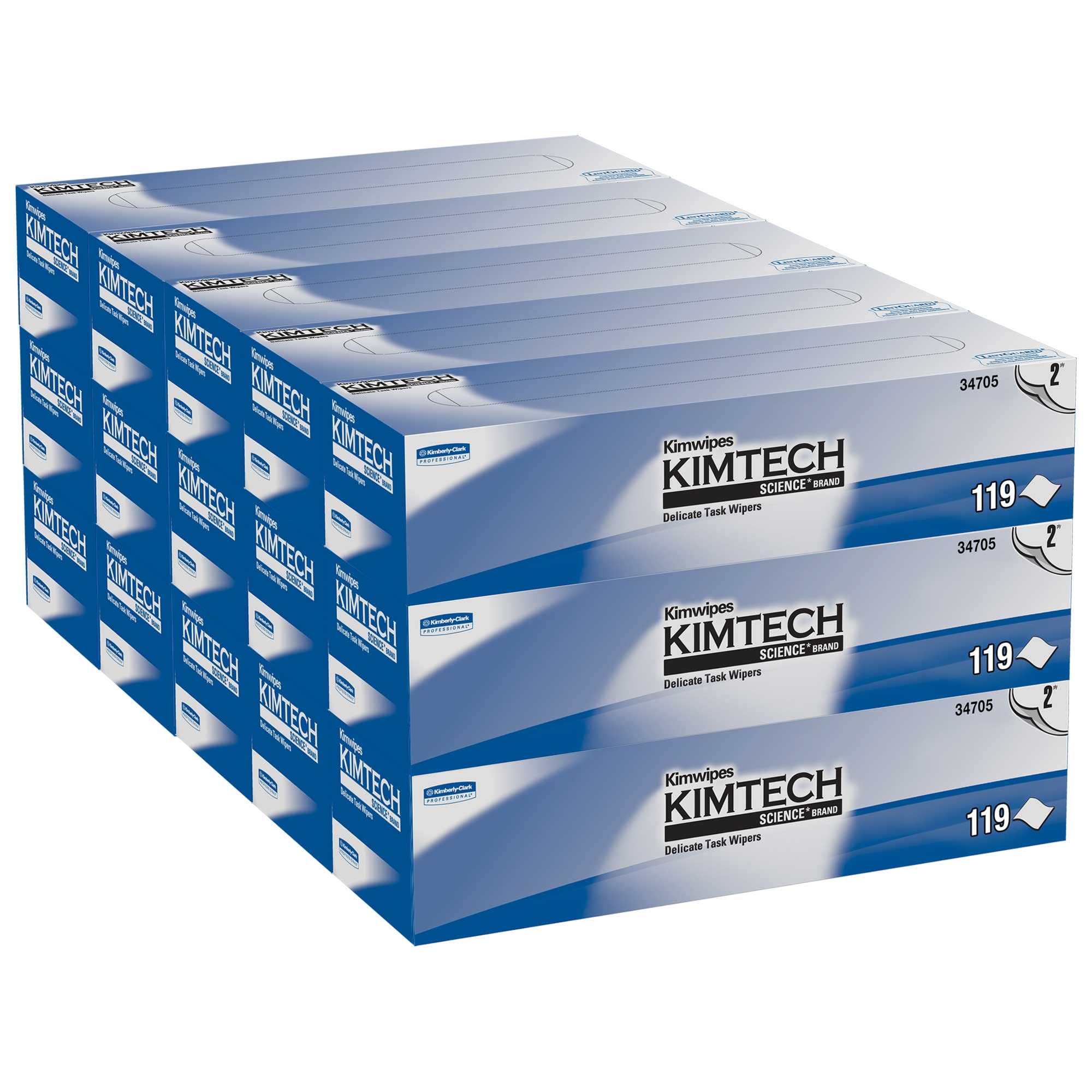 Kimtech 34705 Kimwipes 2-Ply Delicate Task Wipers 119/Box, 15 Boxes/Carton