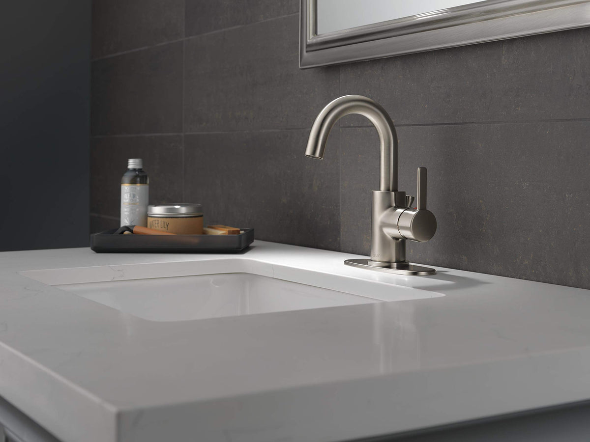 Peerless Precept Single Hole Bathroom Faucet Brushed Nickel, Single Handle Bathroom Faucet, Drain Assembly, Brushed Nickel P191102LF-BN