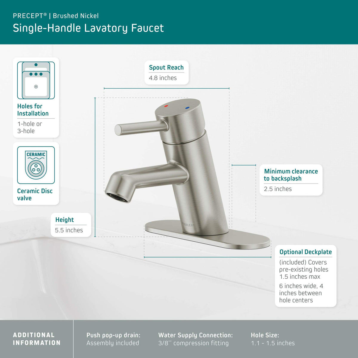 Peerless P1547LF-BN Precept Single Hole, 1.0 GPM Water Flow, Brushed Nickel