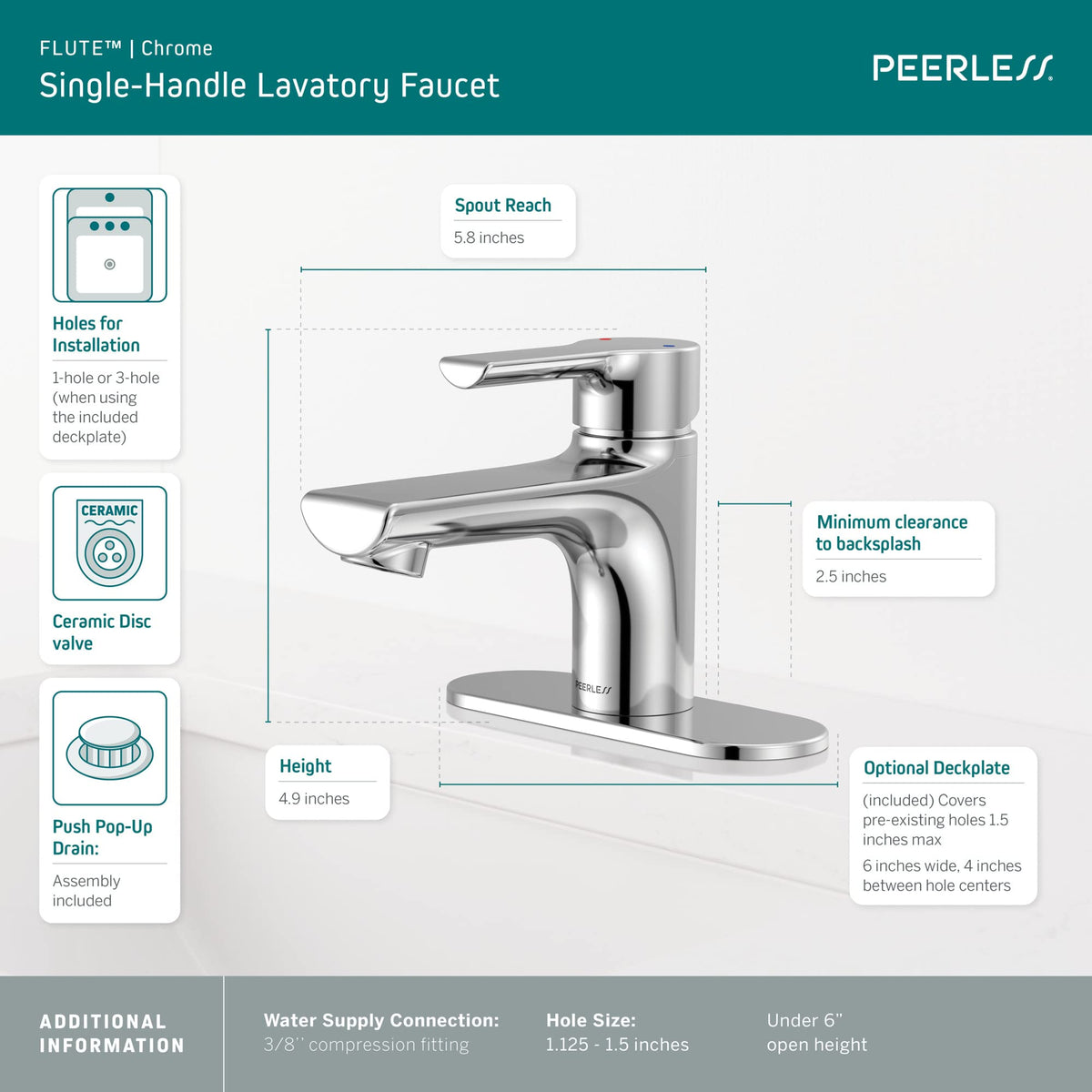 Peerless P1512LF Flute Bathroom Faucet, 1.0 GPM Flow Rate, Chrome