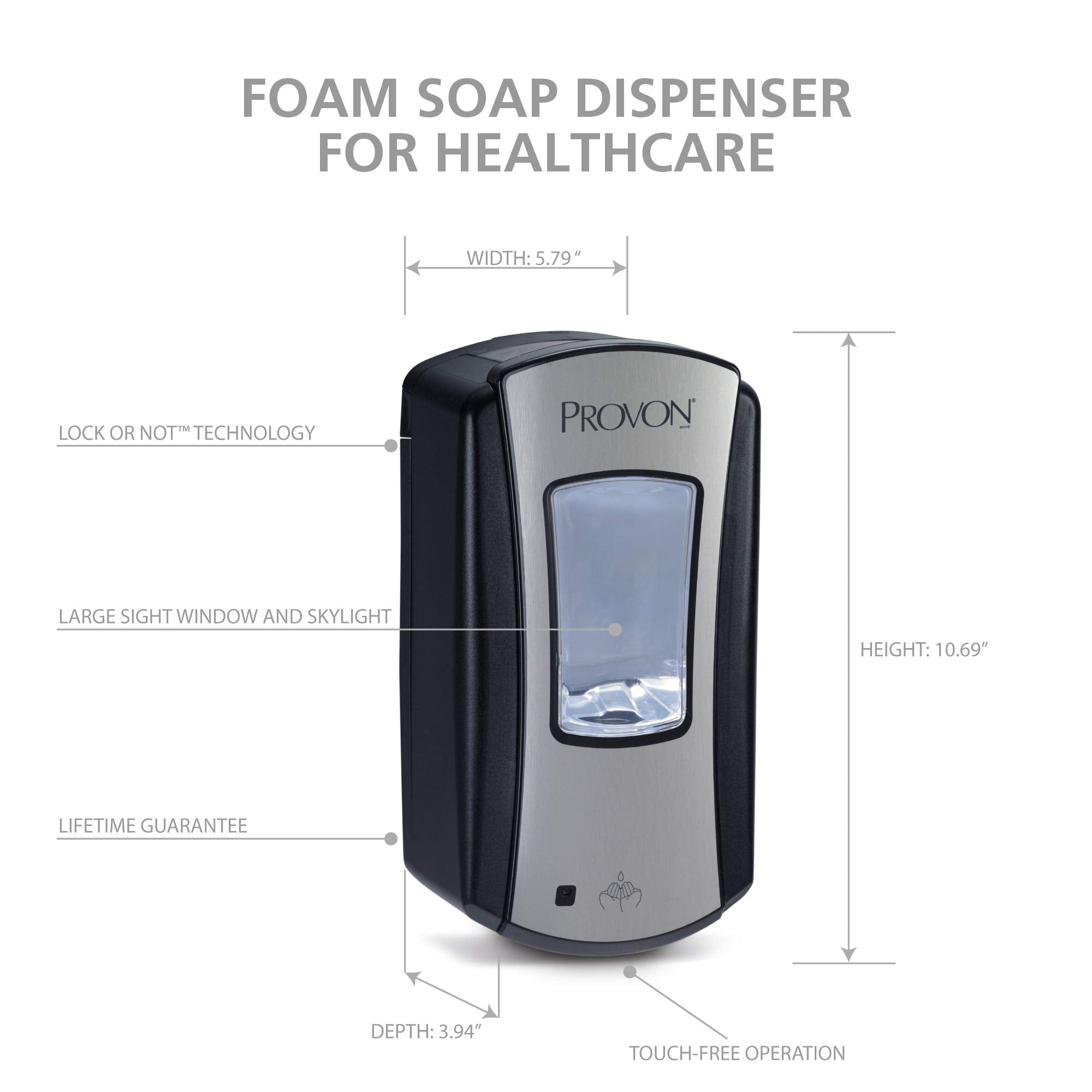 GOJO PROVON LTX-12 Touch-Free Foam Soap Dispenser Chrome/Black 1200mL