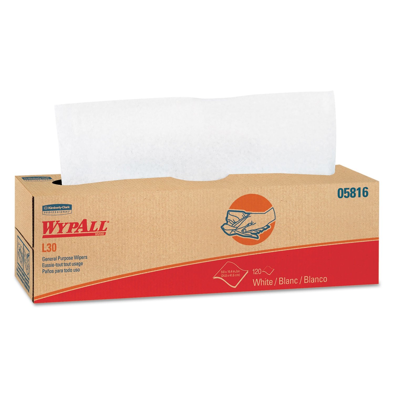 WypAll L30 Economizer Wipers, White, 120 Count, Pop-Up Box, Kimberly-Clark