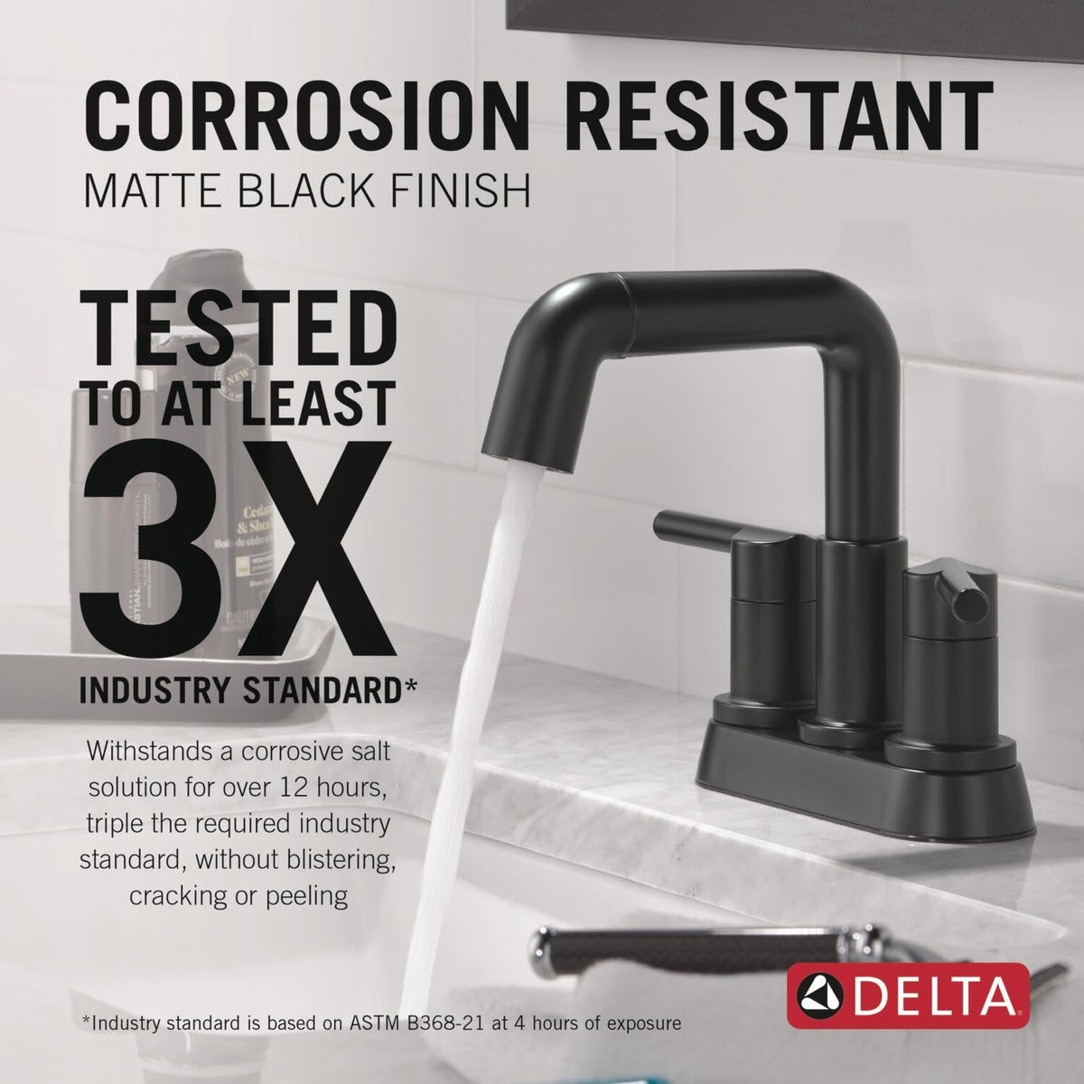 Delta Nicoli 25849LF-BLPD 4 in. Centerset Two Handle Bathroom Faucet with Pull-Down Spout, Matte Black