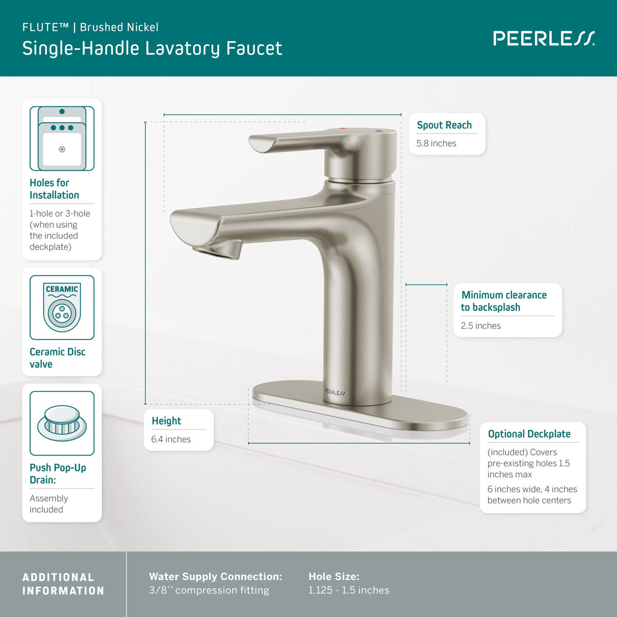 Peerless P1513LF-BN Flute Bathroom Faucet, Brushed Nickel