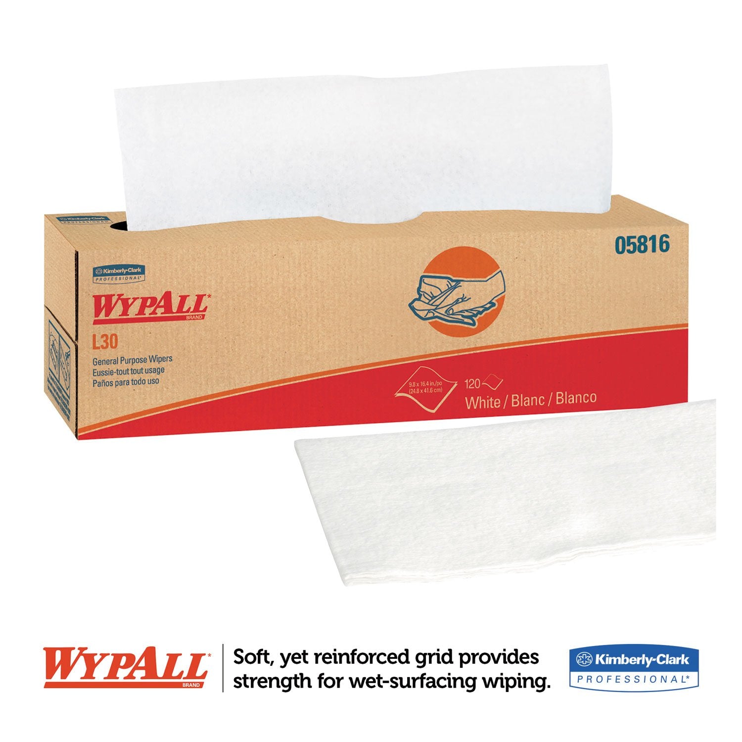 WypAll L30 Economizer Wipers, White, 120 Count, Pop-Up Box, Kimberly-Clark