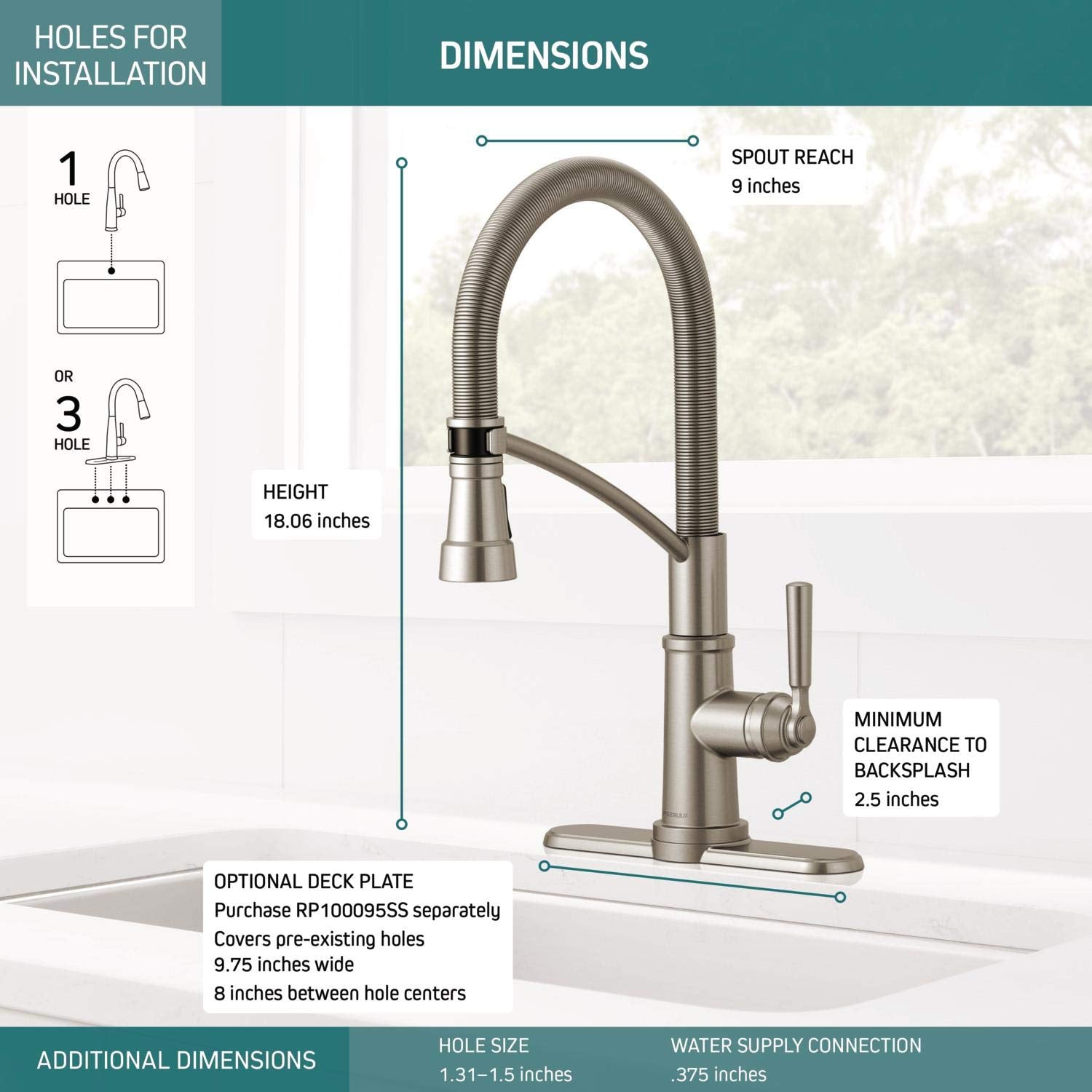 Peerless Westchester Single-Handle Spring Spout Kitchen Sink Faucet with Pull Down Sprayer, Stainless P7924LF-SS