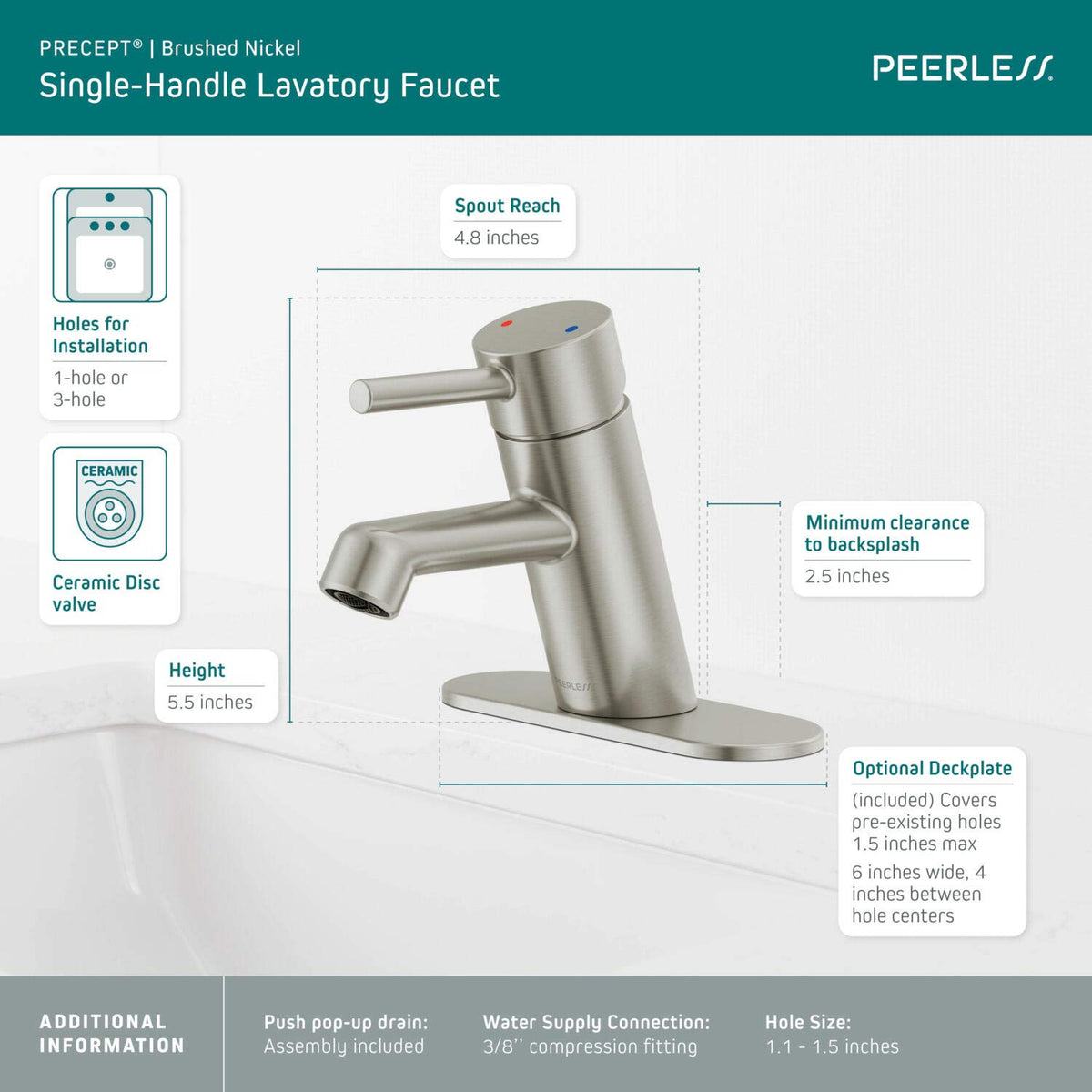 Peerless P1547LF-BN Precept Single Hole, 1.0 GPM Water Flow, Brushed Nickel