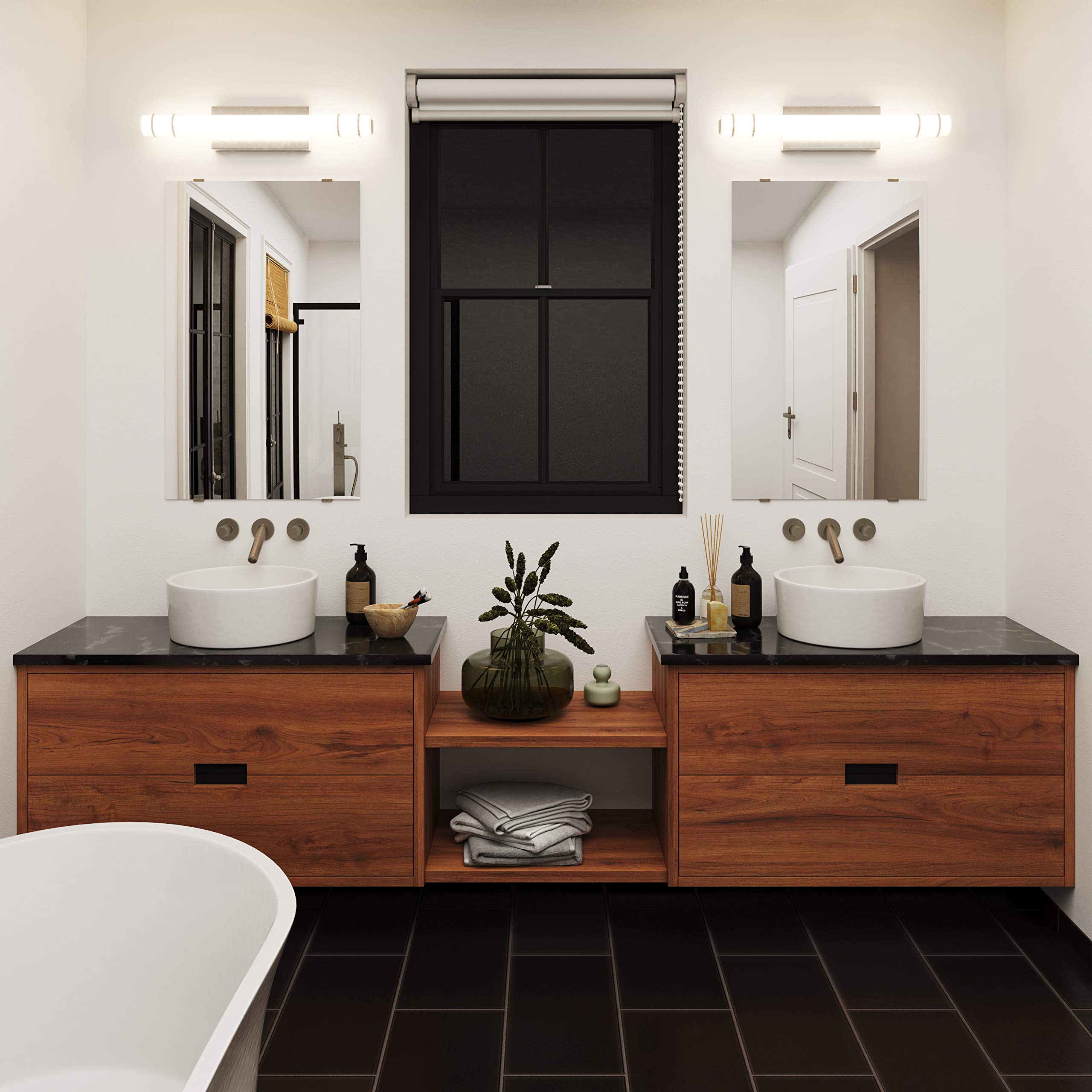 24” Modern LED Bathroom Vanity Light Satin Nickel Wall Mount Fixture