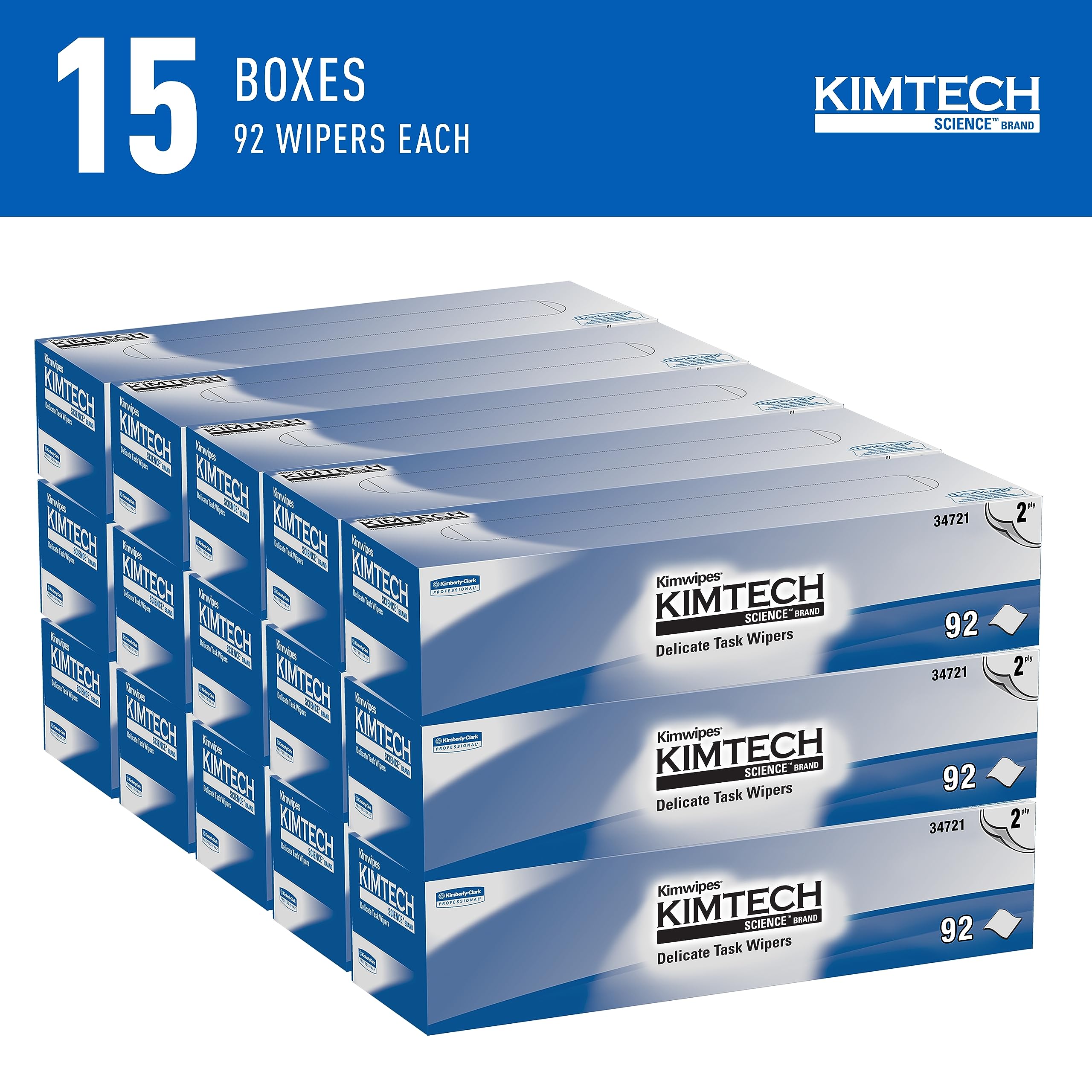 KIMTECH Kimwipes 2-Ply Lab Wipes 15 Boxes 1350 Sheets Lint-Free Pop-Up
