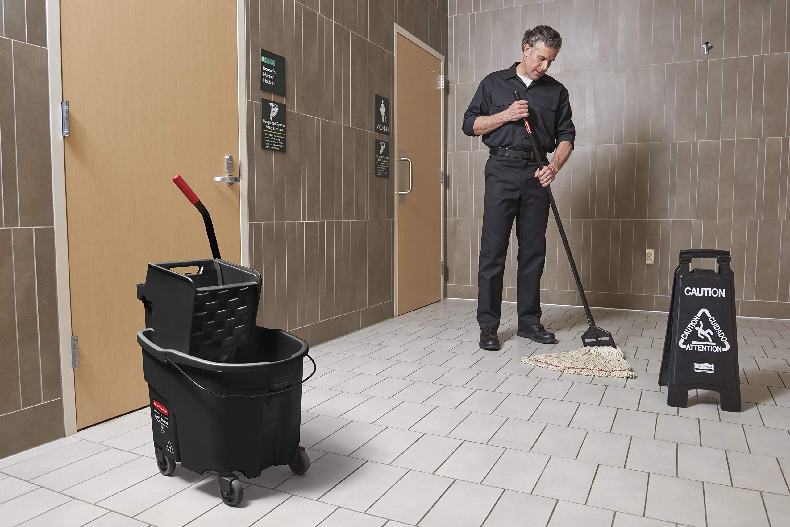 Rubbermaid WaveBrake 35Qt Mop Bucket & Wringer Combo w/ Wheels Black