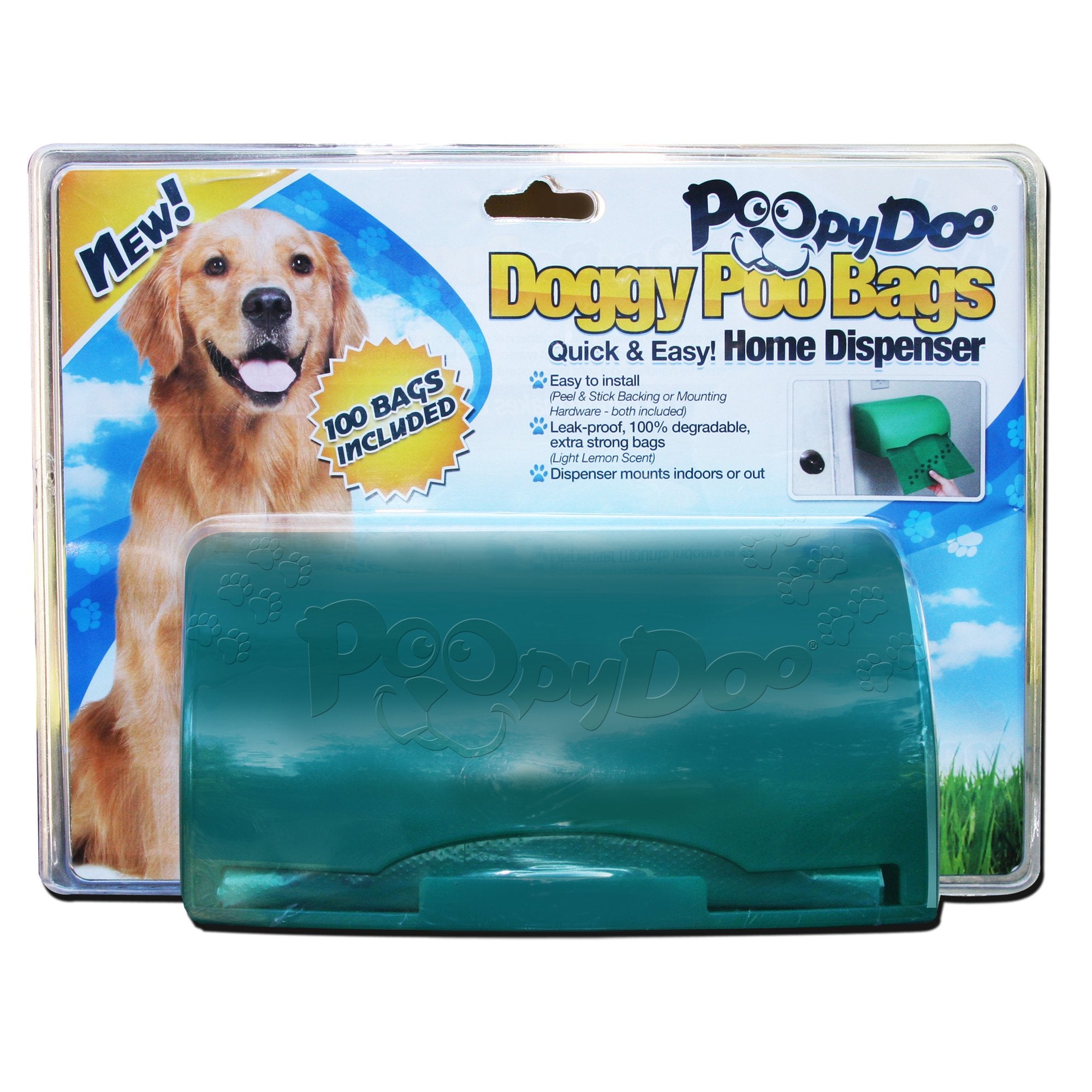 Poopy Doo Dog Waste Bag Dispenser with 100 Biodegradable Leak Proof Bags Home Use