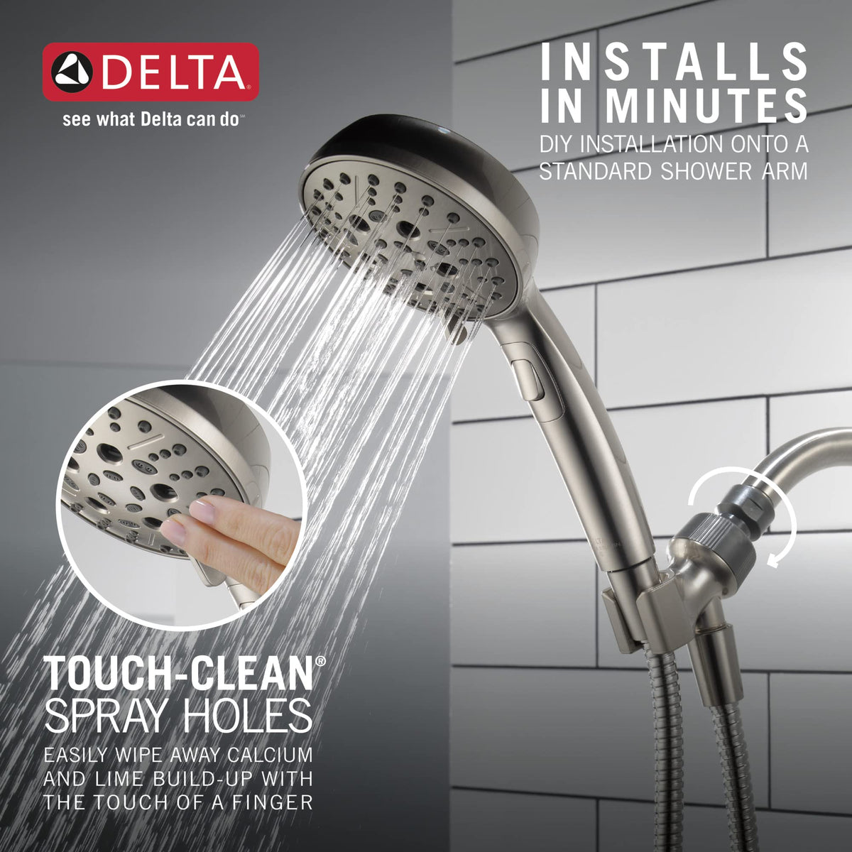 Delta 75536SN Universal Showering H2Okinetic 6-Setting Hand Shower, Satin Nickel
