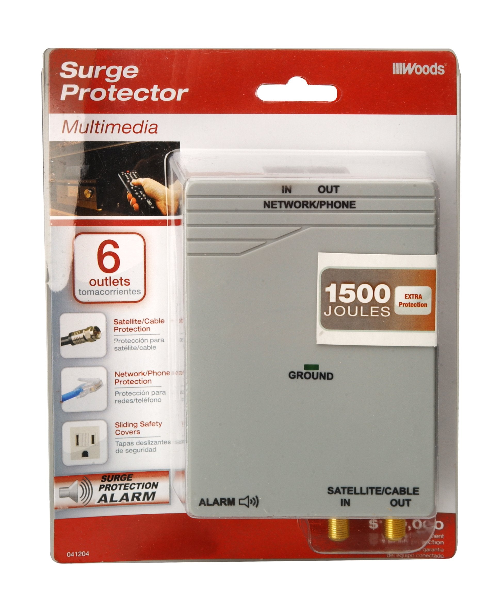 Woods 41204 6-Outlet Surge Protector Wall Adapter Phone Coax Protection