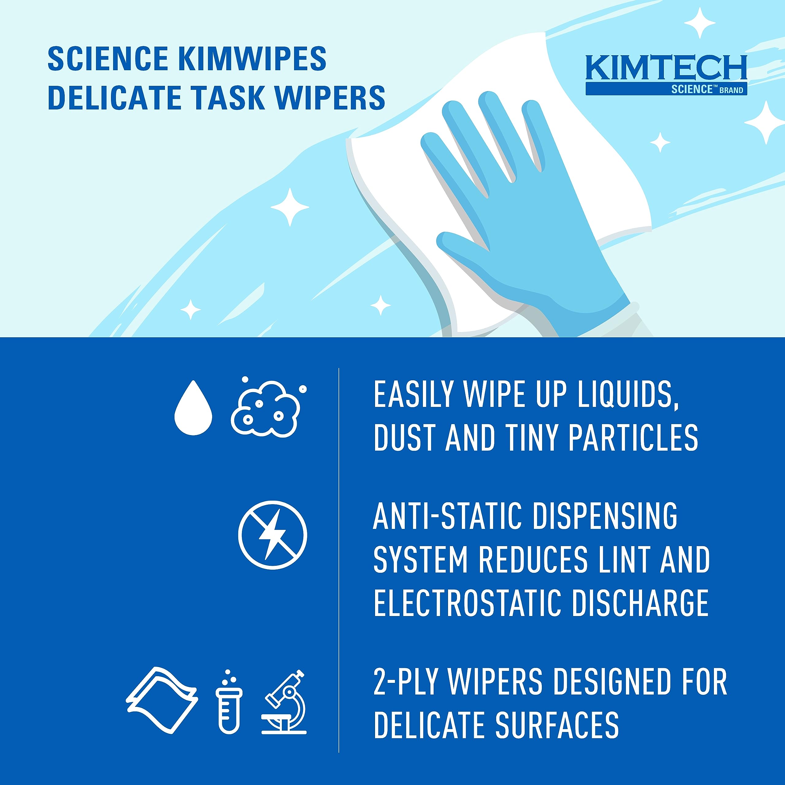 KIMTECH Kimwipes 2-Ply Lab Wipes 15 Boxes 1350 Sheets Lint-Free Pop-Up