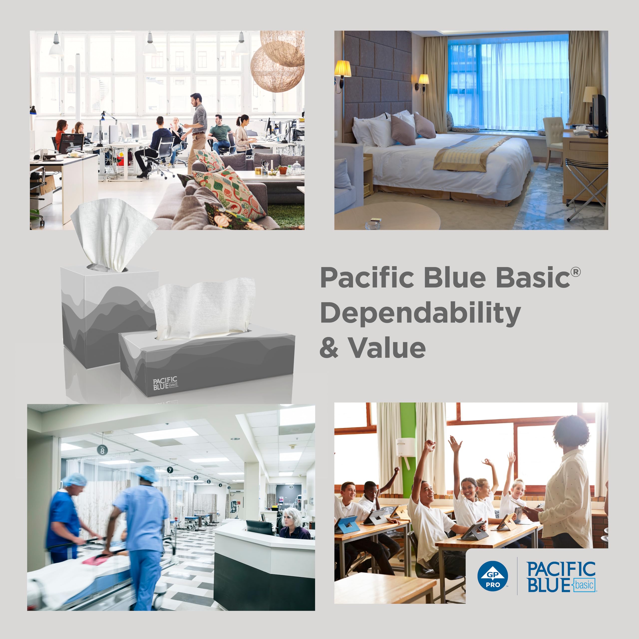Georgia-Pacific Pacific Blue Basic 2-Ply Facial Tissue, 36 Boxes Bulk Case (47510)