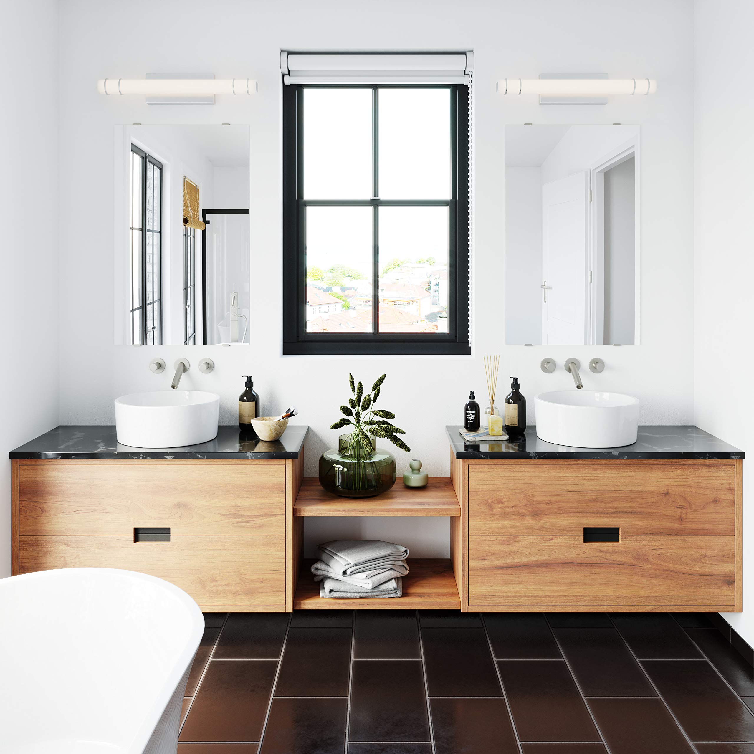 24" Modern LED Bathroom Vanity Light Satin Nickel Wall Mount Fixture