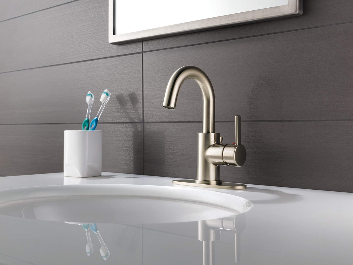Peerless Precept Single Hole Bathroom Faucet Brushed Nickel, Single Handle Bathroom Faucet, Drain Assembly, Brushed Nickel P191102LF-BN