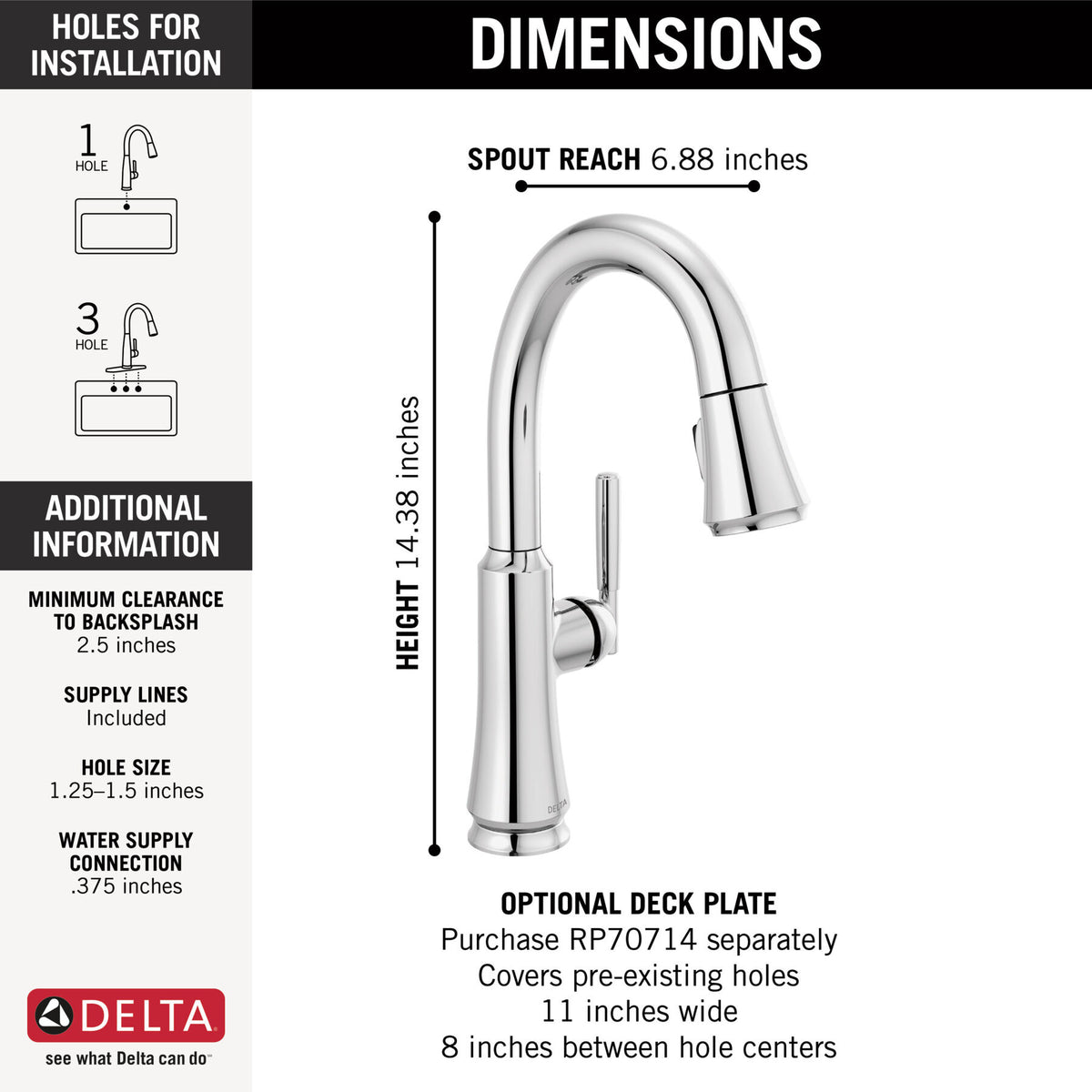 Delta 9979-DST Coranto Single-Handle Pull-Down Bar/Prep Faucet, Chrome dimensions