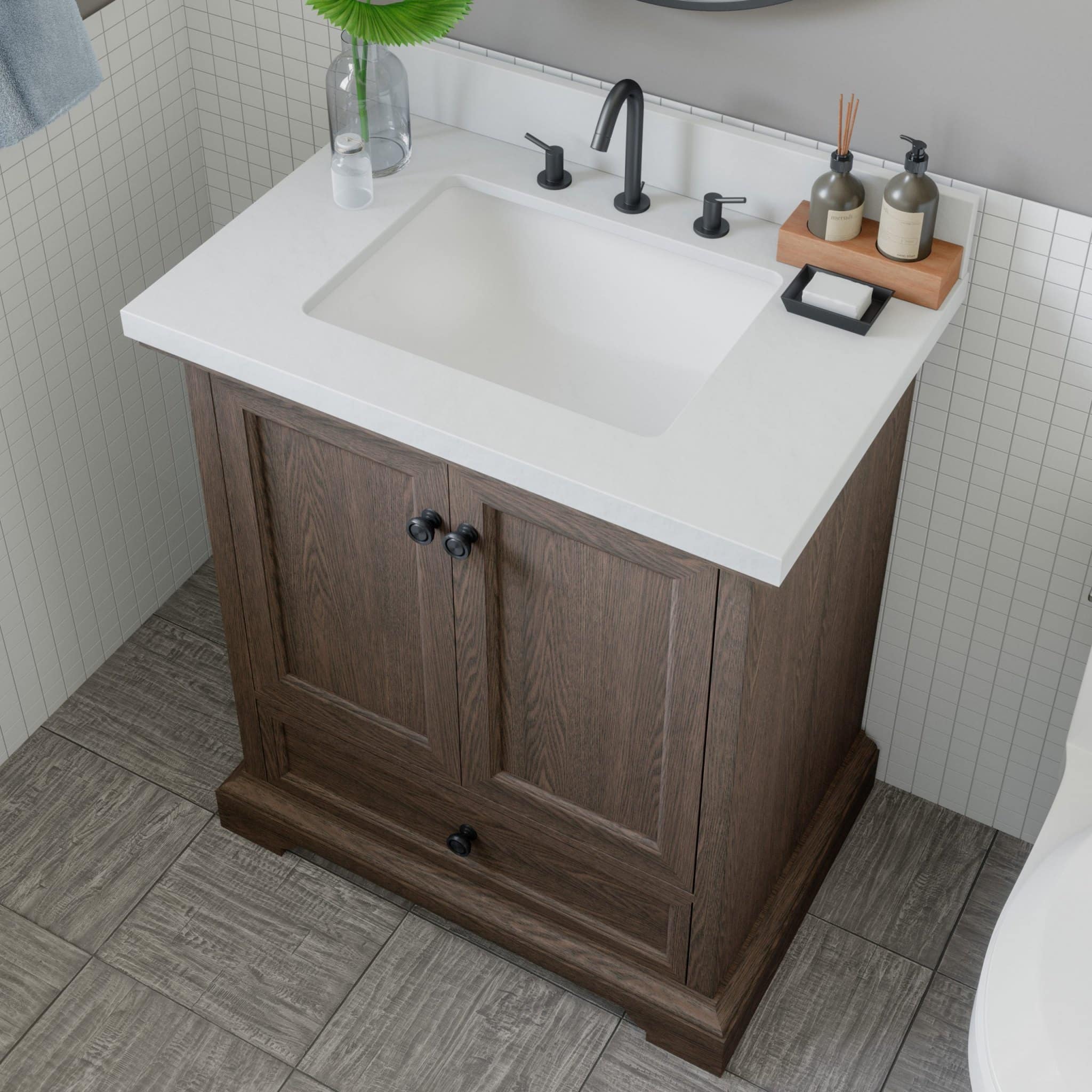 Amherst THMSVL30AVB 30Inch Dark Oak Vanity with Top & Bowl