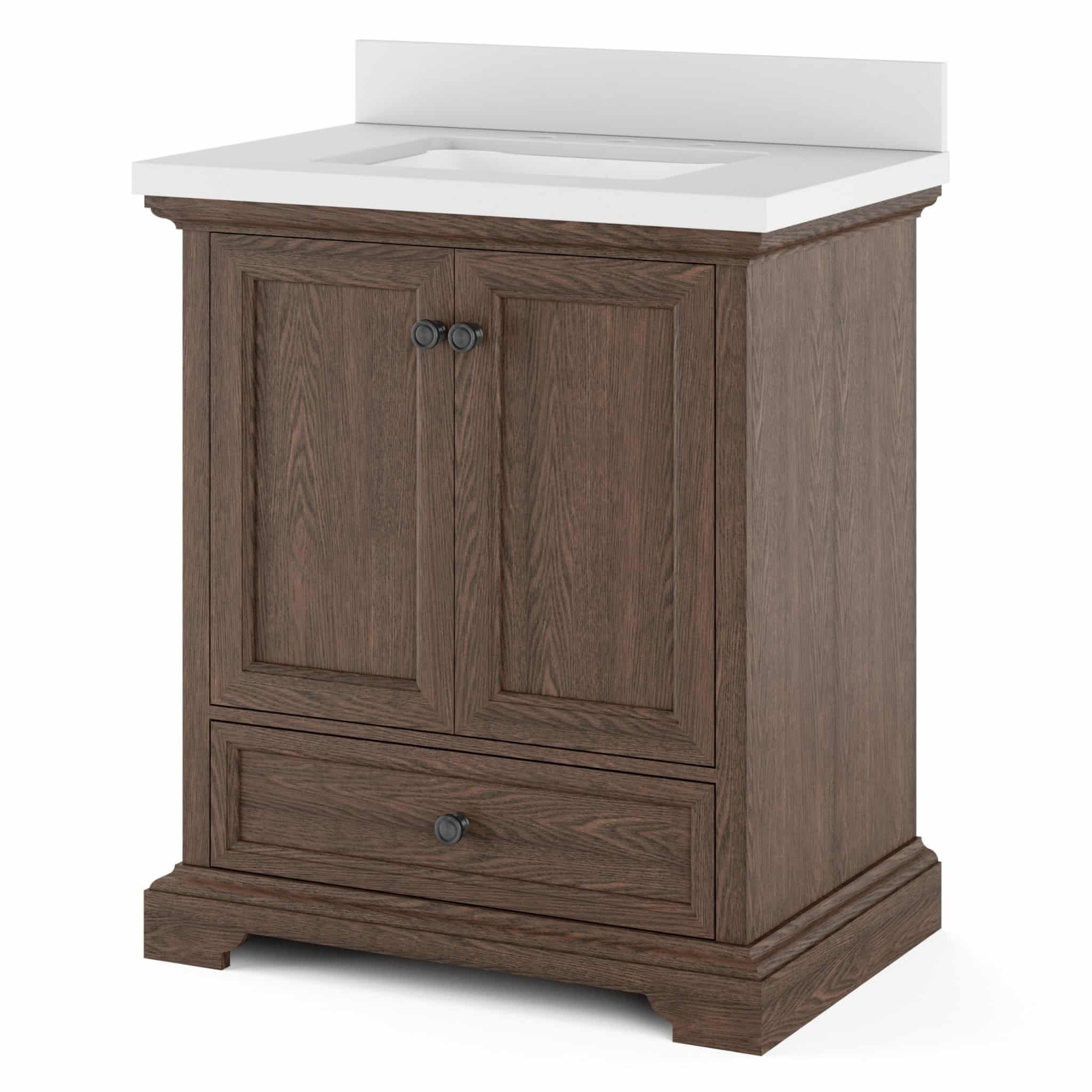 Amherst THMSVL30AVB 30Inch Dark Oak Vanity with Top & Bowl